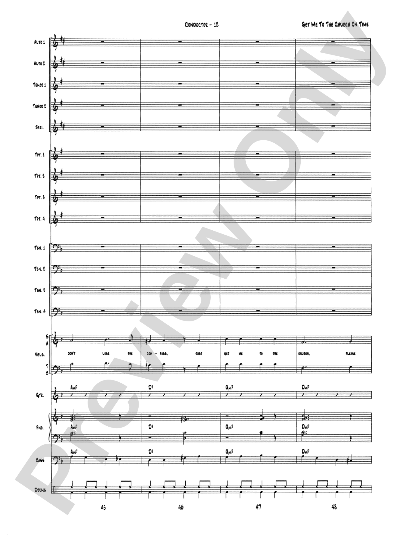 Get Me to the Church on Time: Jazz Ensemble Conductor Score & Parts
