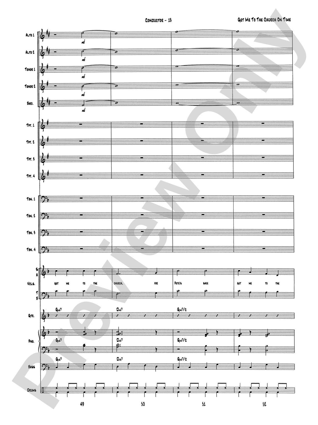 Get Me to the Church on Time: Jazz Ensemble Conductor Score & Parts