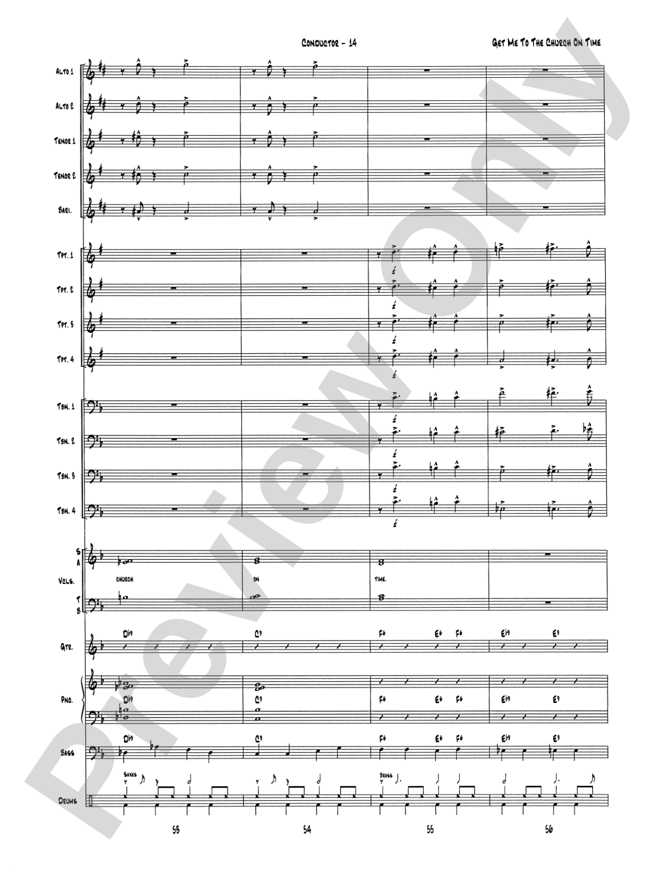 Get Me to the Church on Time: Jazz Ensemble Conductor Score & Parts