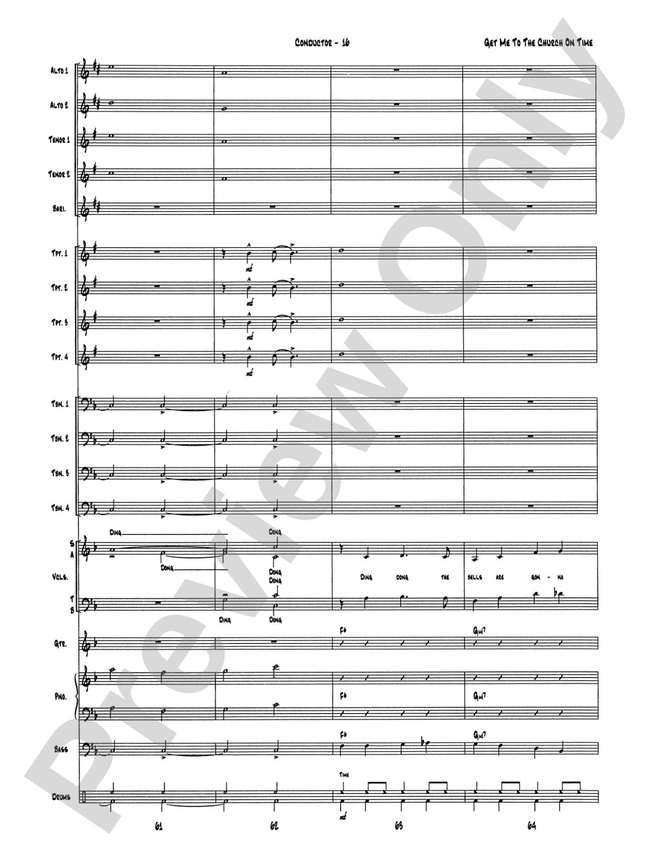 Get Me to the Church on Time: Jazz Ensemble Conductor Score & Parts