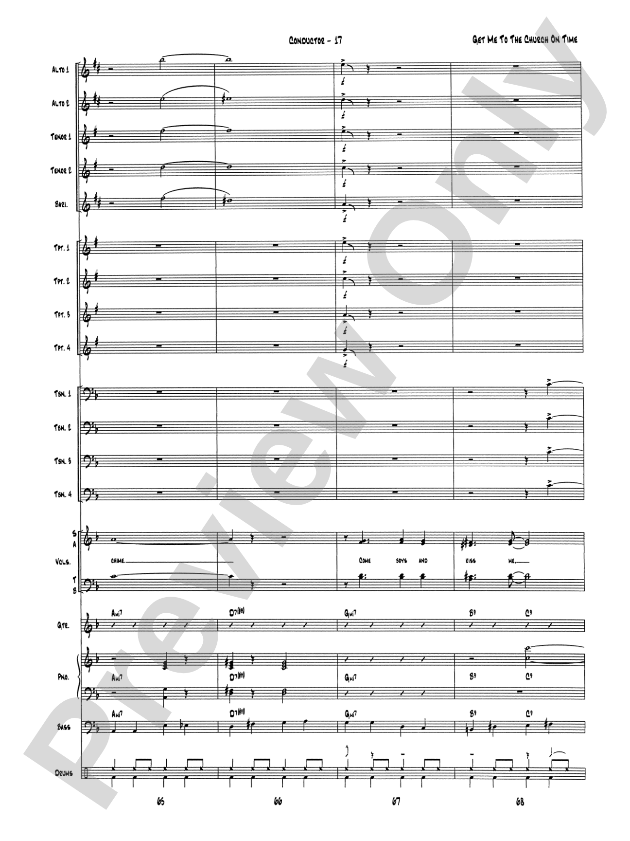 Get Me to the Church on Time: Jazz Ensemble Conductor Score & Parts
