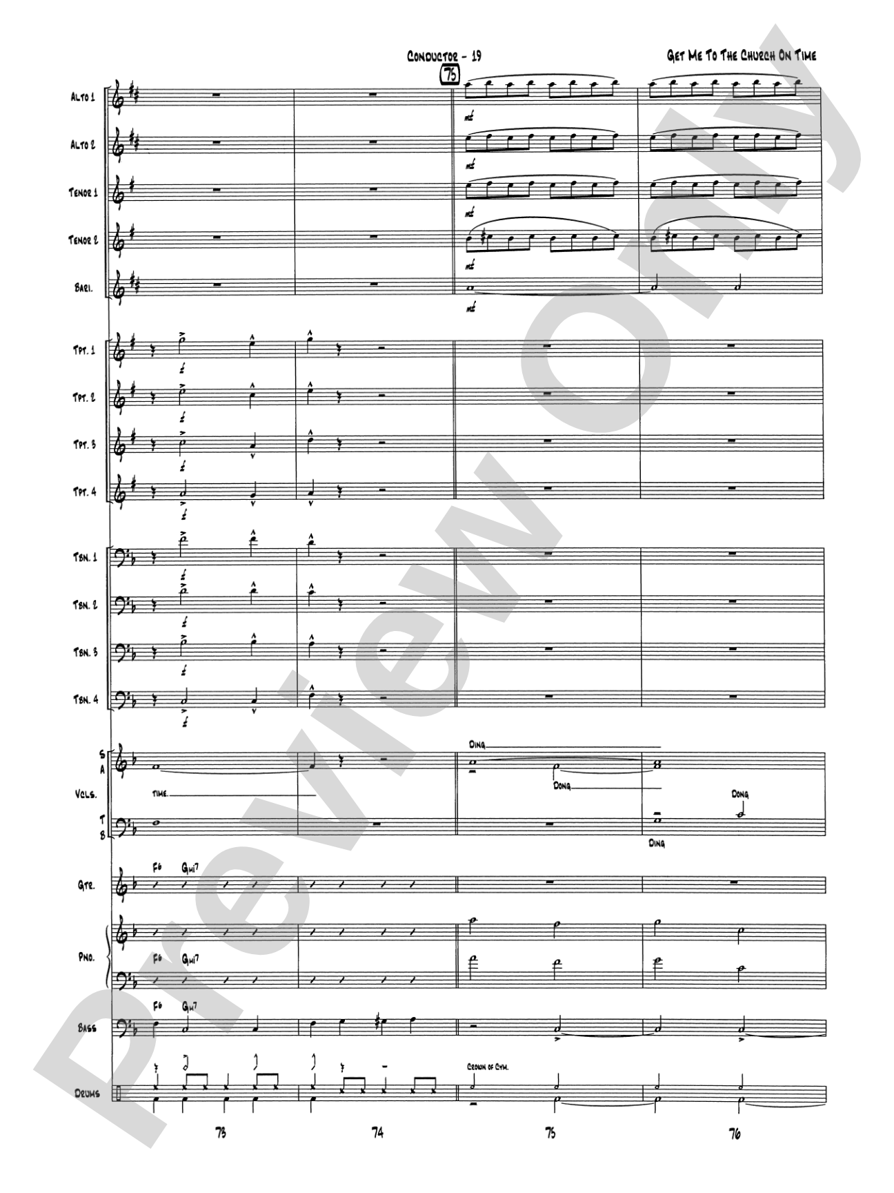 Get Me to the Church on Time: Jazz Ensemble Conductor Score & Parts