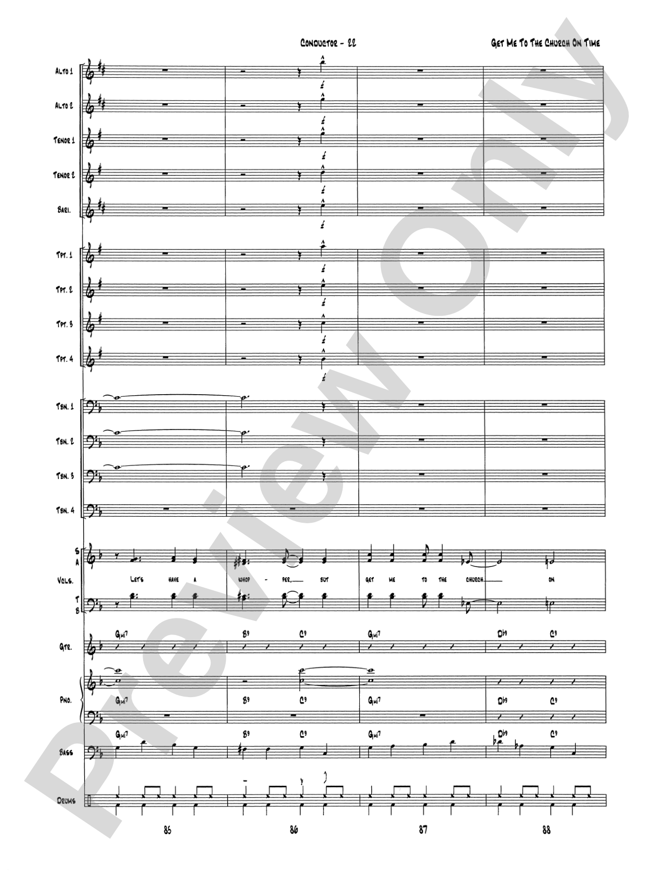 Get Me to the Church on Time: Jazz Ensemble Conductor Score & Parts