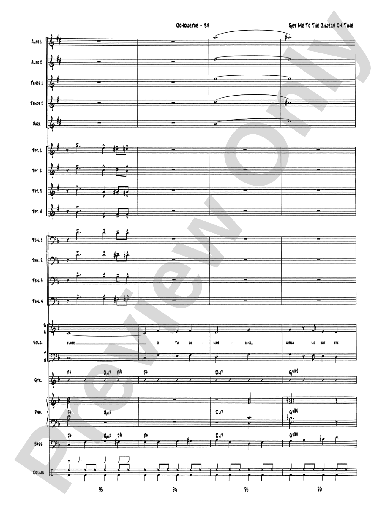 Get Me to the Church on Time: Jazz Ensemble Conductor Score & Parts