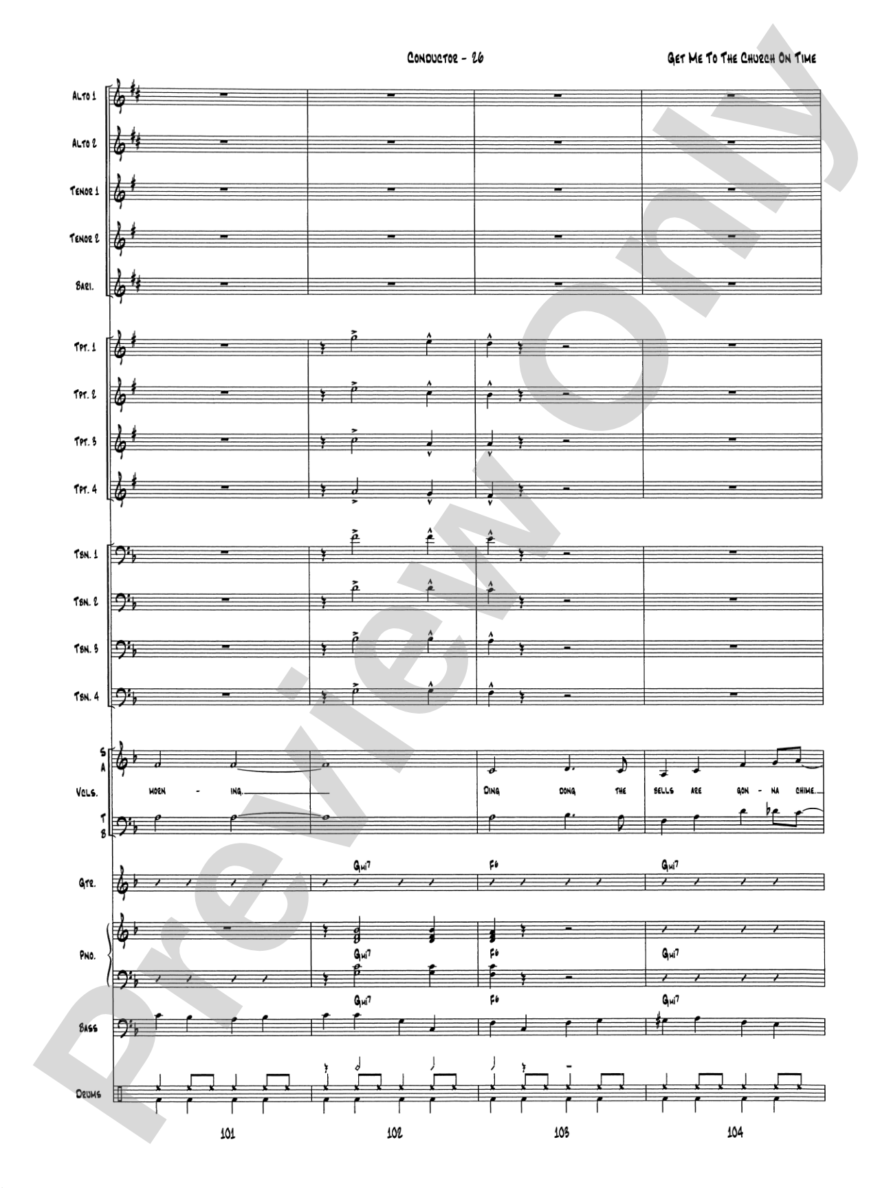 Get Me to the Church on Time: Jazz Ensemble Conductor Score & Parts