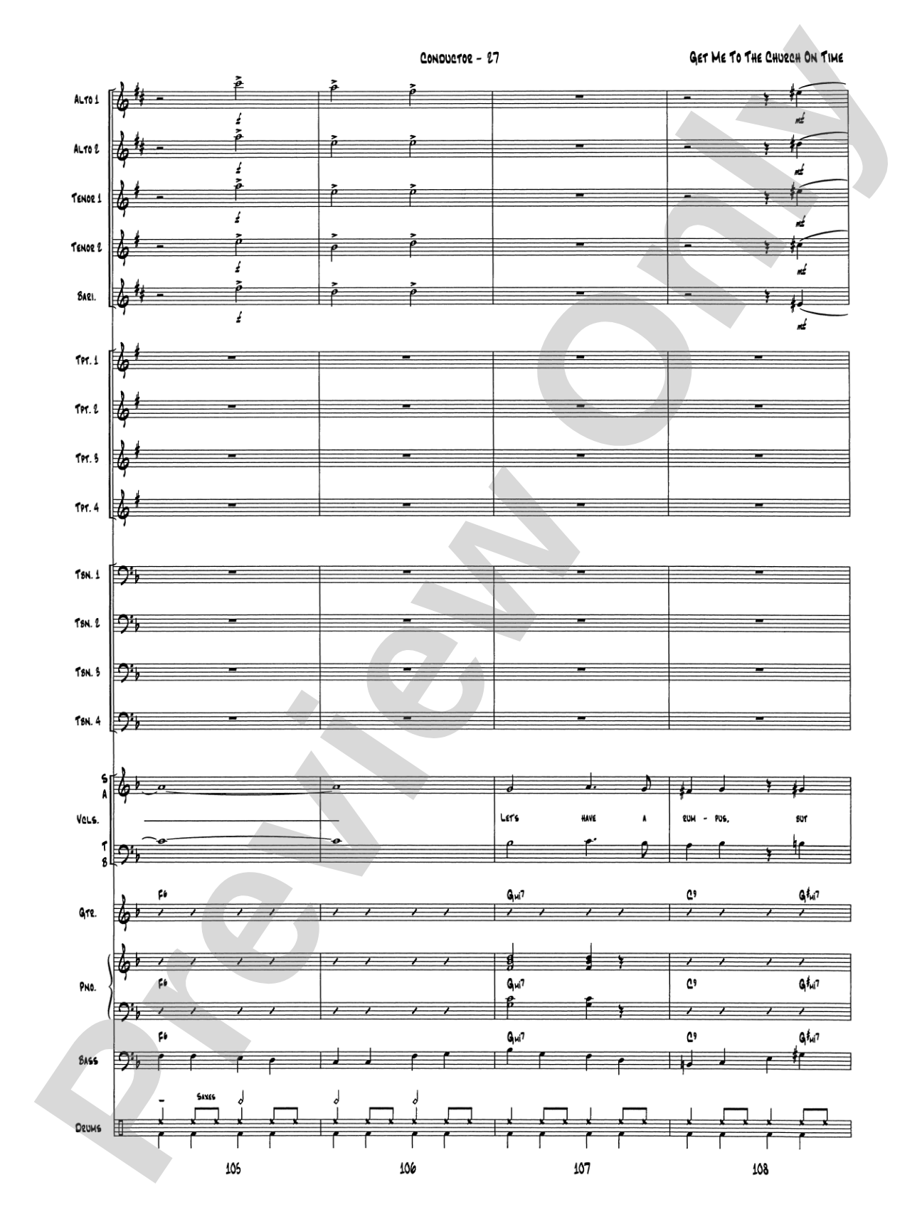 Get Me to the Church on Time: Jazz Ensemble Conductor Score & Parts