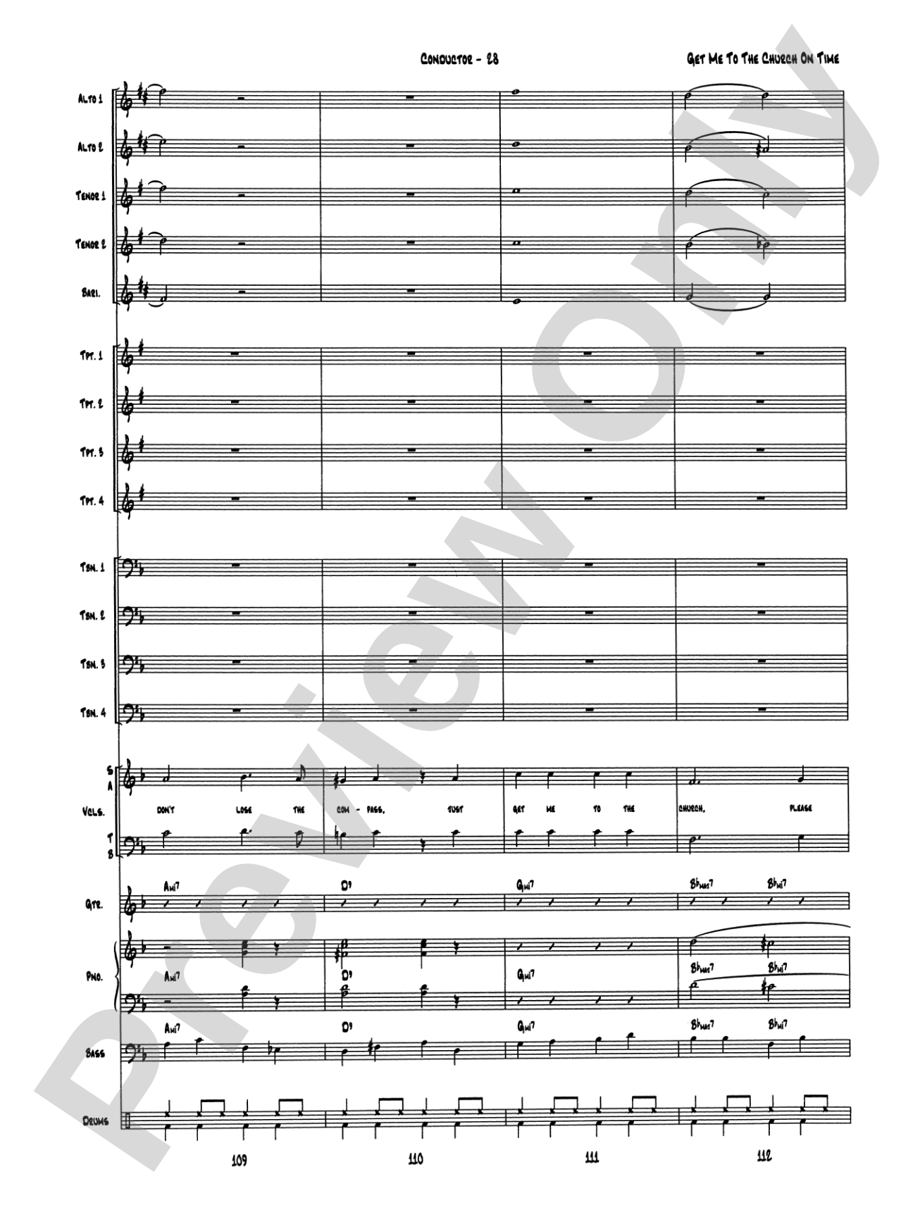 Get Me to the Church on Time: Jazz Ensemble Conductor Score & Parts
