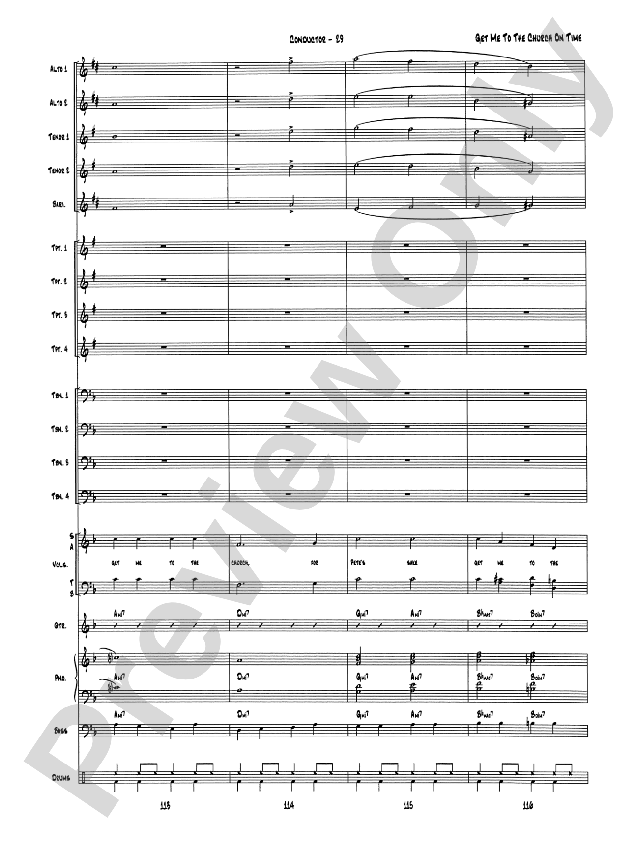 Get Me to the Church on Time: Jazz Ensemble Conductor Score & Parts