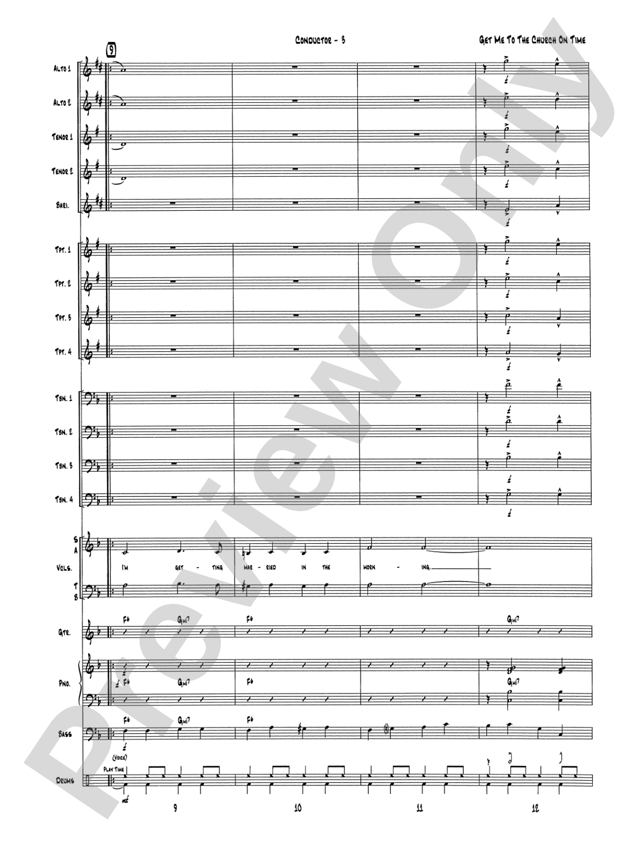 Get Me to the Church on Time: Jazz Ensemble Conductor Score & Parts