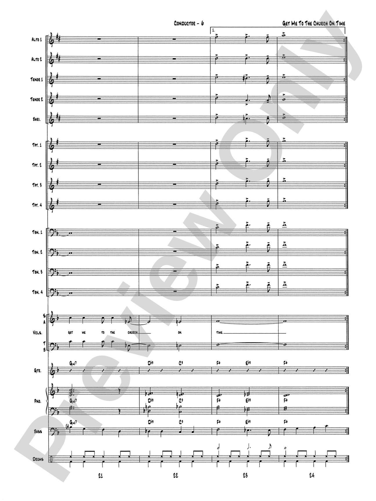 Get Me to the Church on Time: Jazz Ensemble Conductor Score & Parts