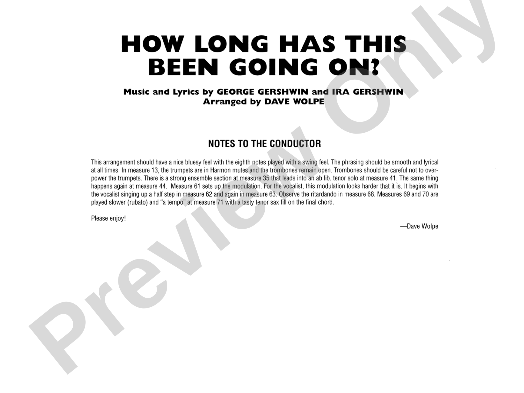 How Long Has This Been Going On: Vocal Solo with Jazz Ensemble Conductor Score & Parts