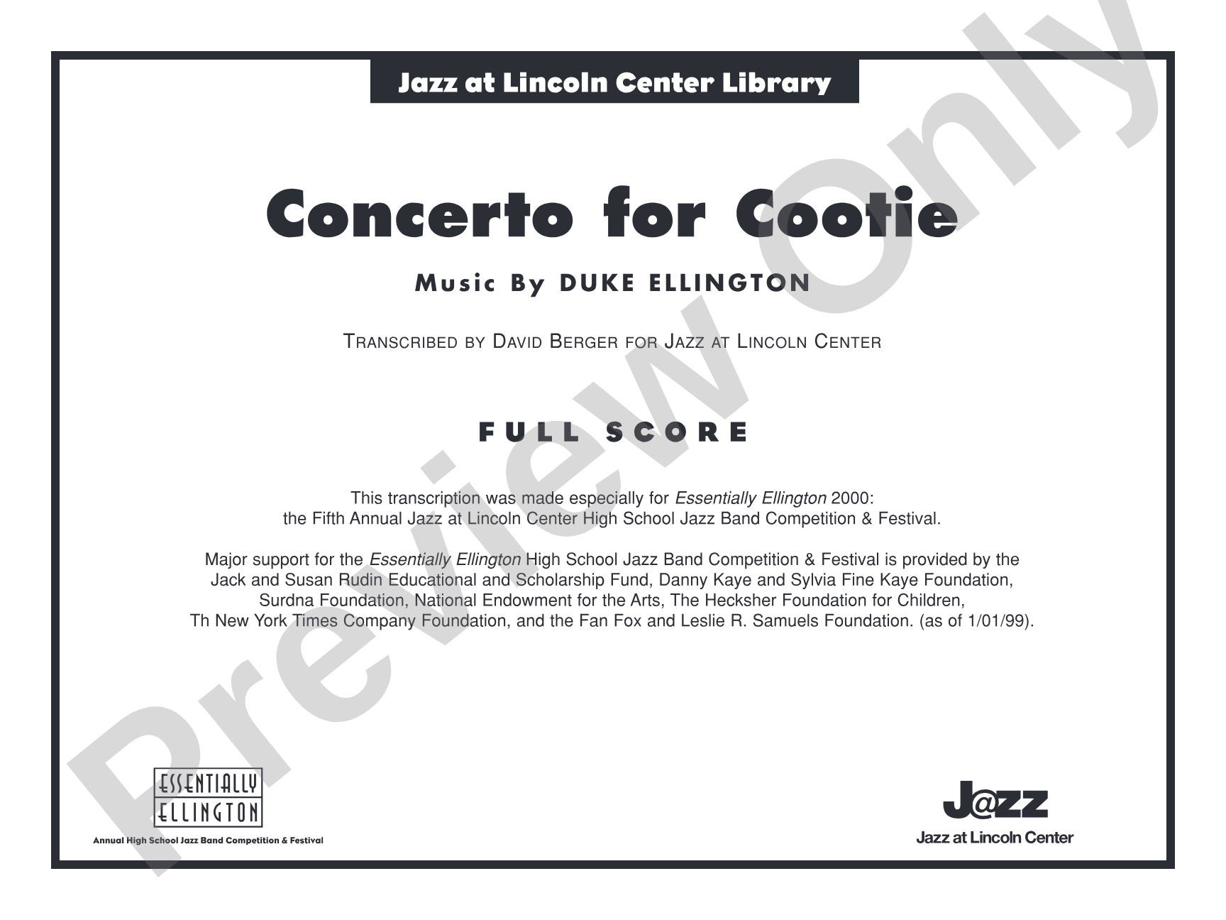 Concerto for Cootie: Jazz Ensemble Conductor Score & Parts