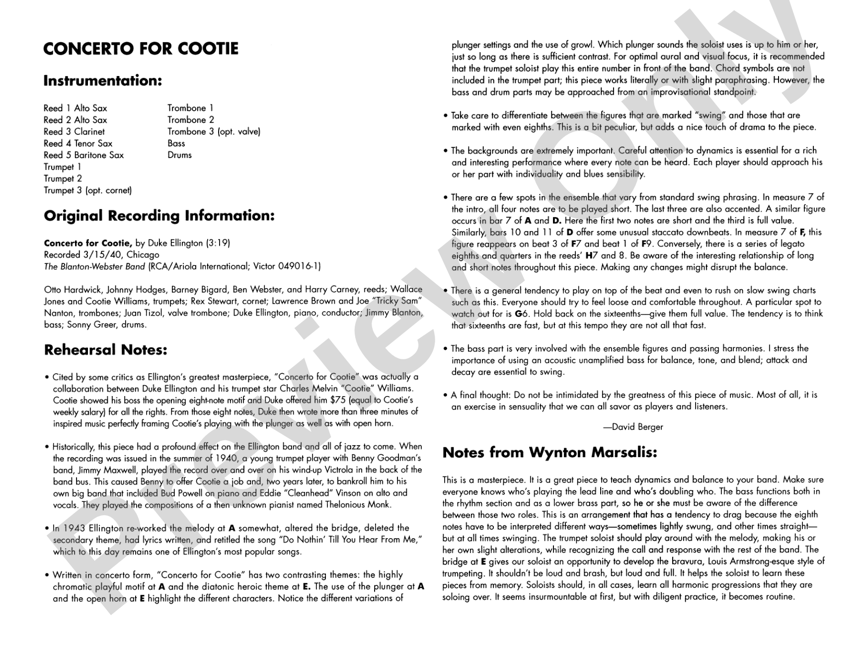 Concerto for Cootie: Jazz Ensemble Conductor Score & Parts