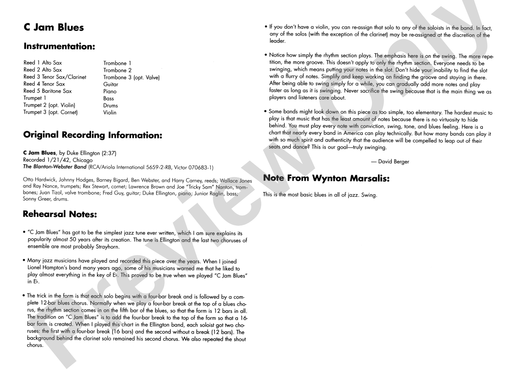 C Jam Blues: Jazz Ensemble Conductor Score & Parts