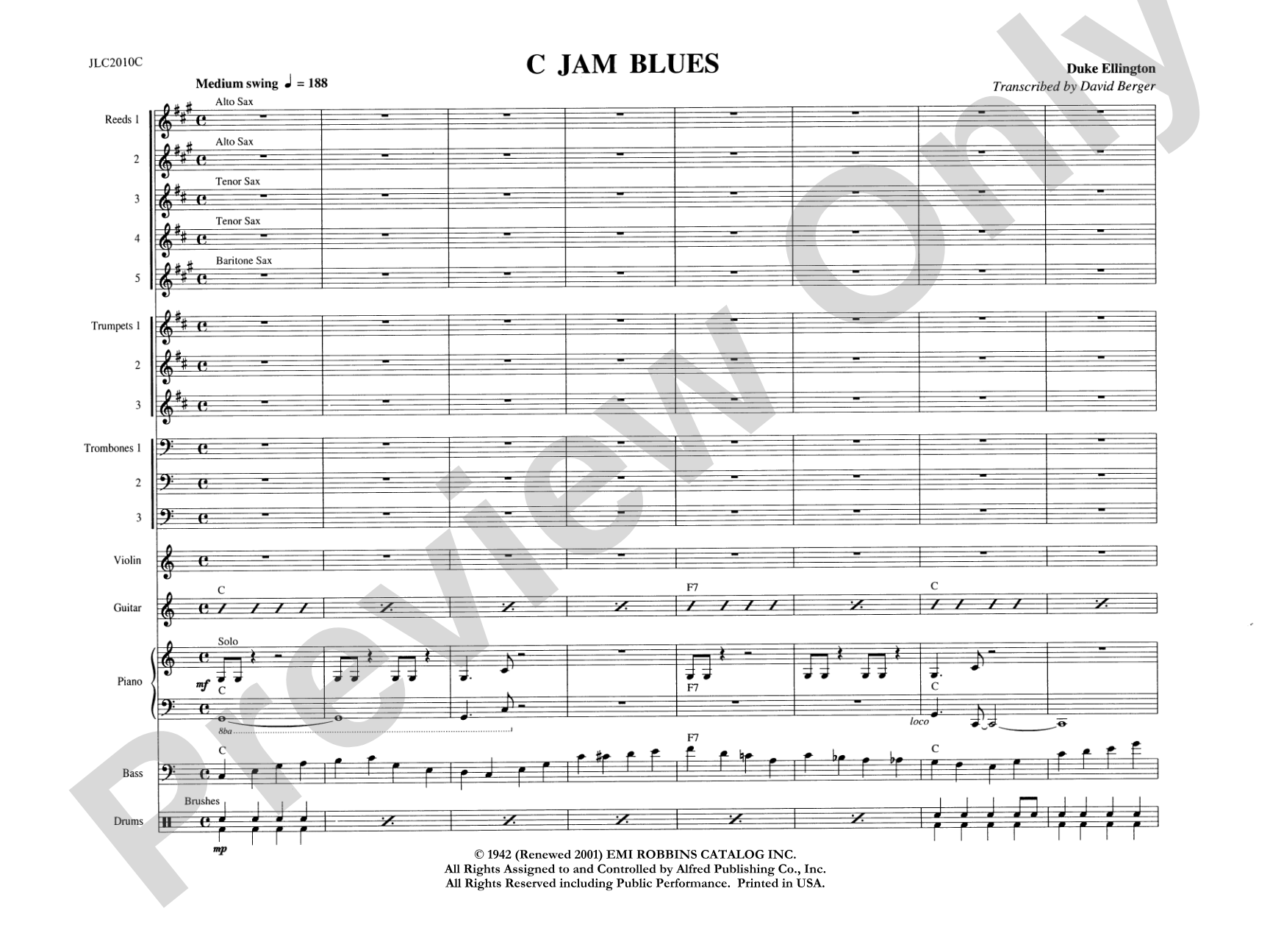 C Jam Blues: Jazz Ensemble Conductor Score & Parts