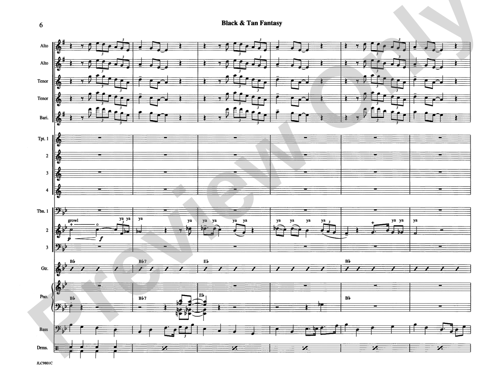 Black and Tan Fantasy: Jazz Ensemble Conductor Score & Parts