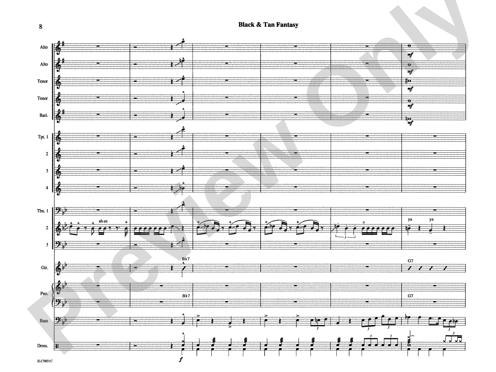 Black and Tan Fantasy: Jazz Ensemble Conductor Score & Parts