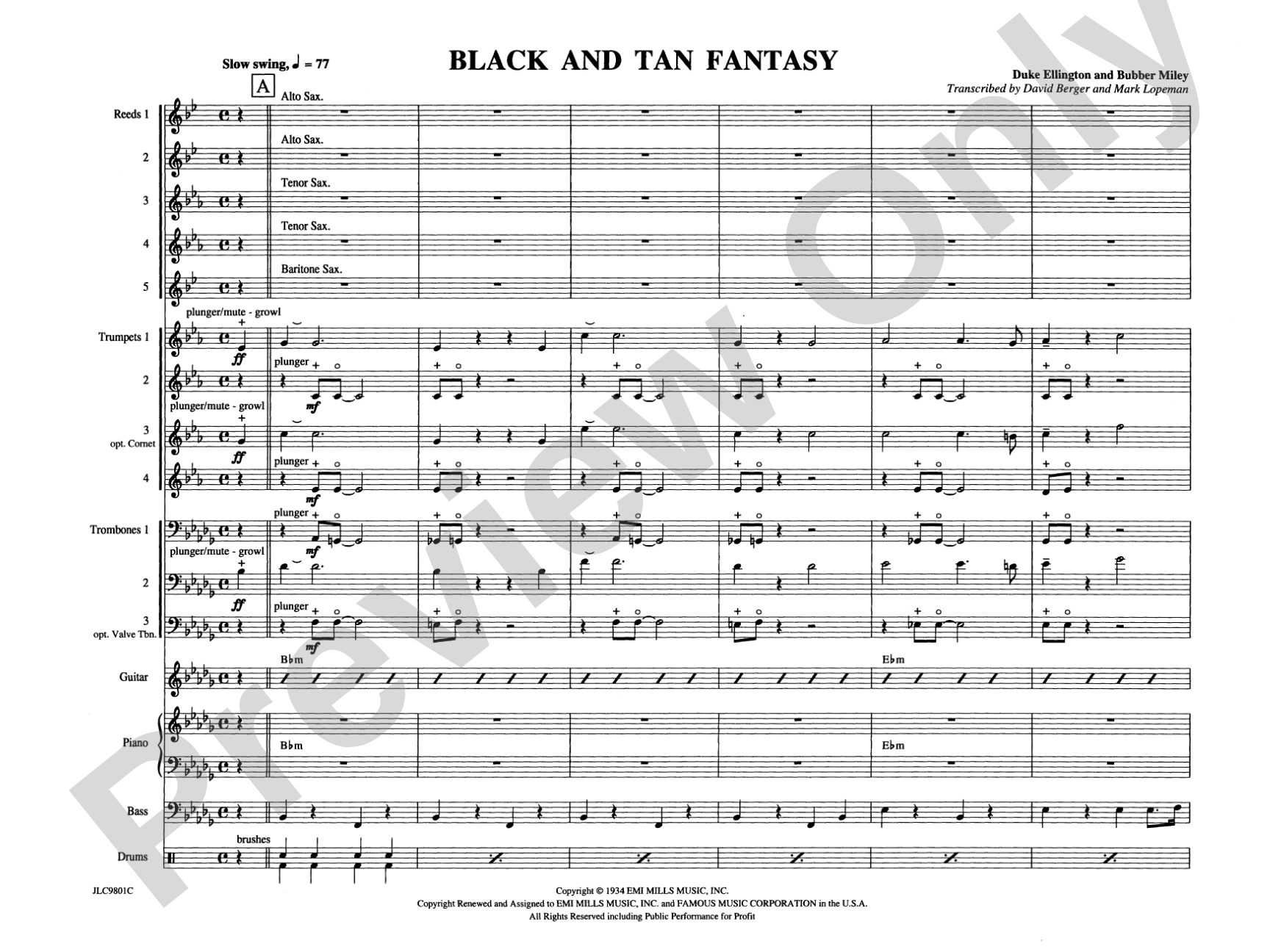 Black and Tan Fantasy: Jazz Ensemble Conductor Score & Parts