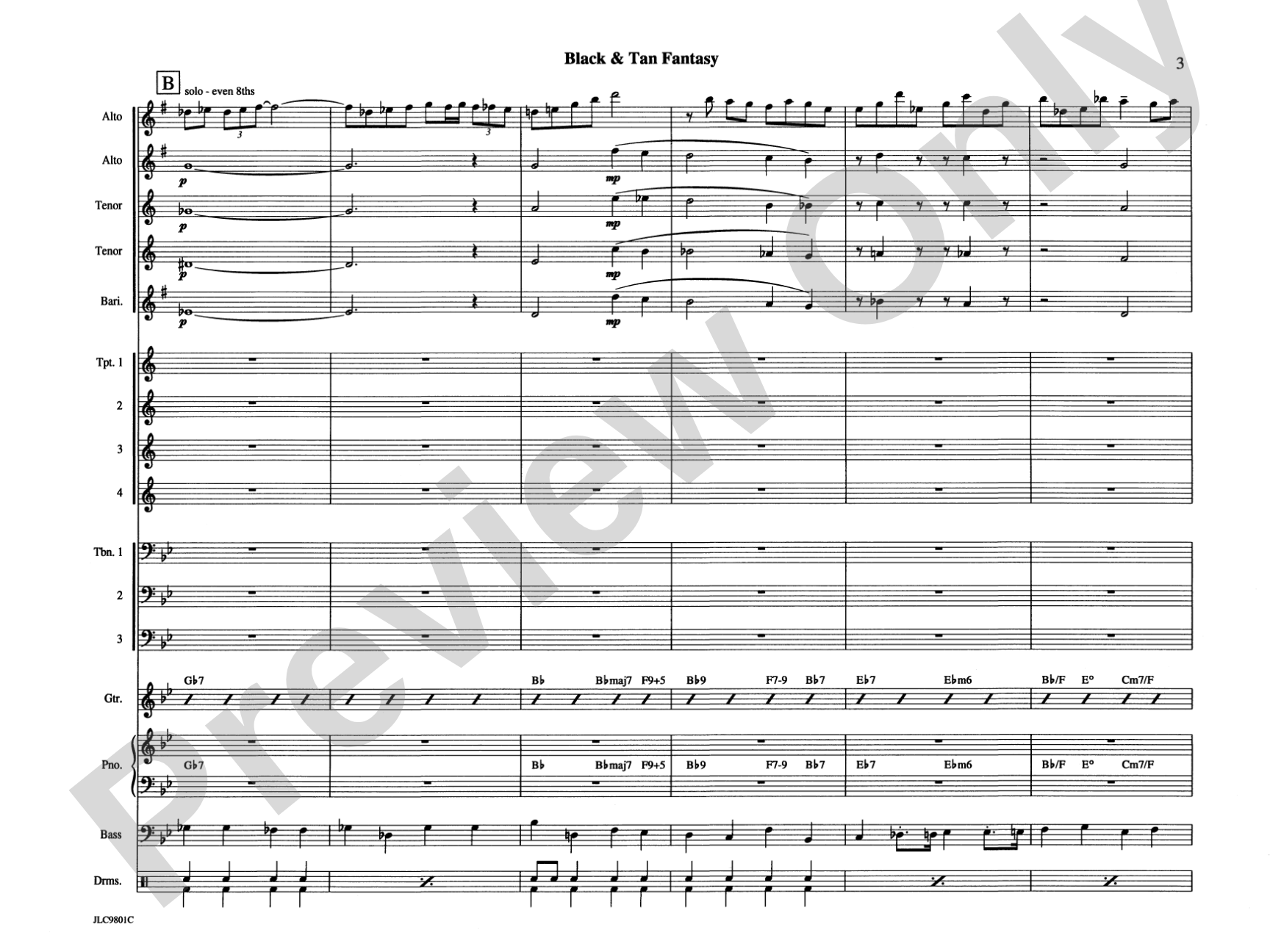 Black and Tan Fantasy: Jazz Ensemble Conductor Score & Parts