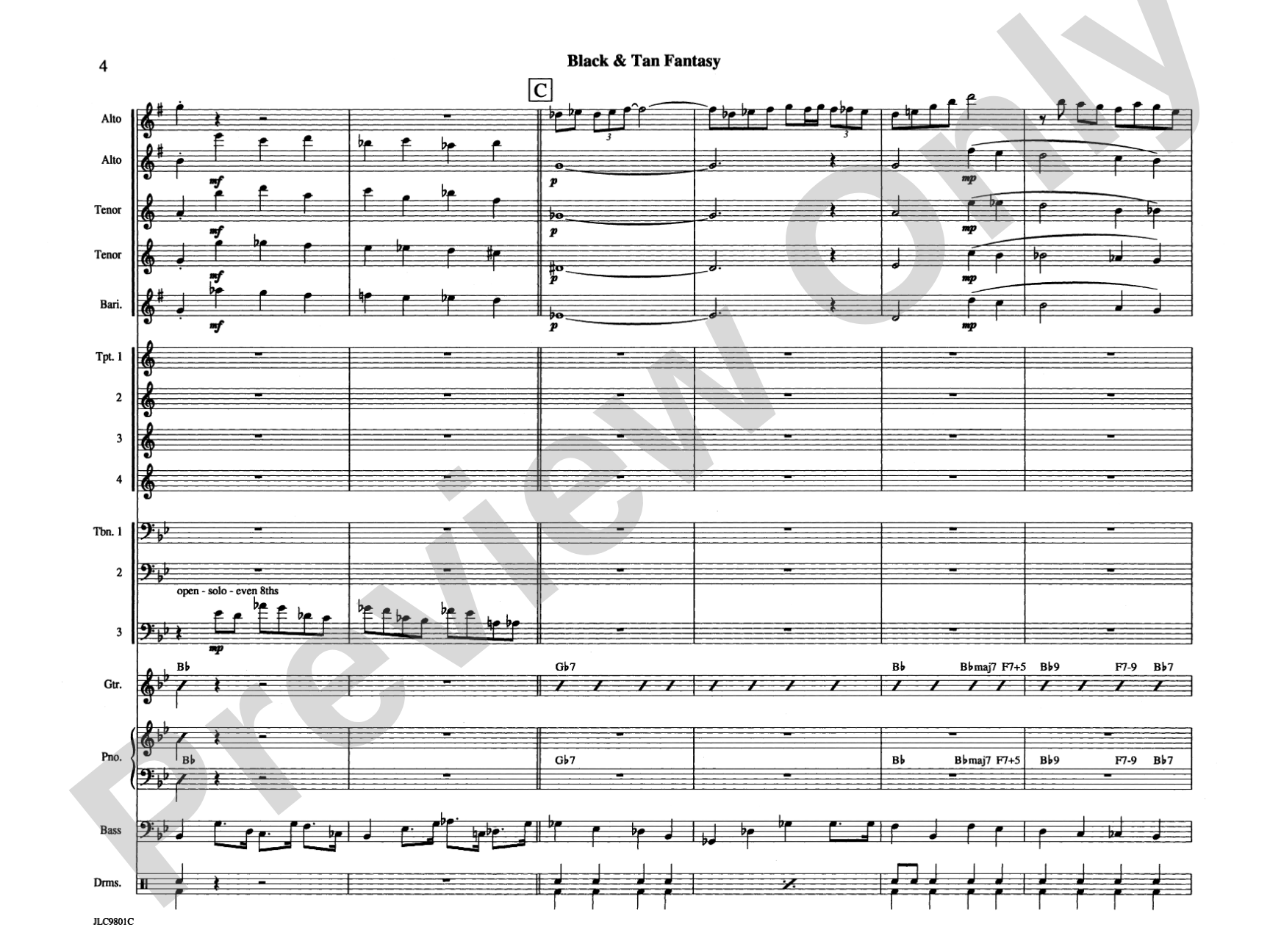 Black and Tan Fantasy: Jazz Ensemble Conductor Score & Parts