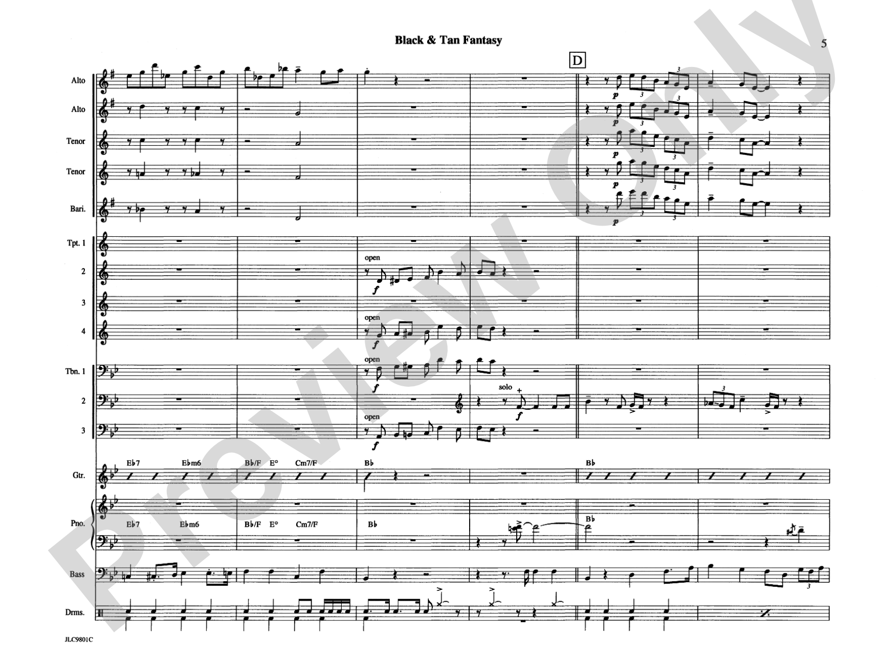 Black and Tan Fantasy: Jazz Ensemble Conductor Score & Parts