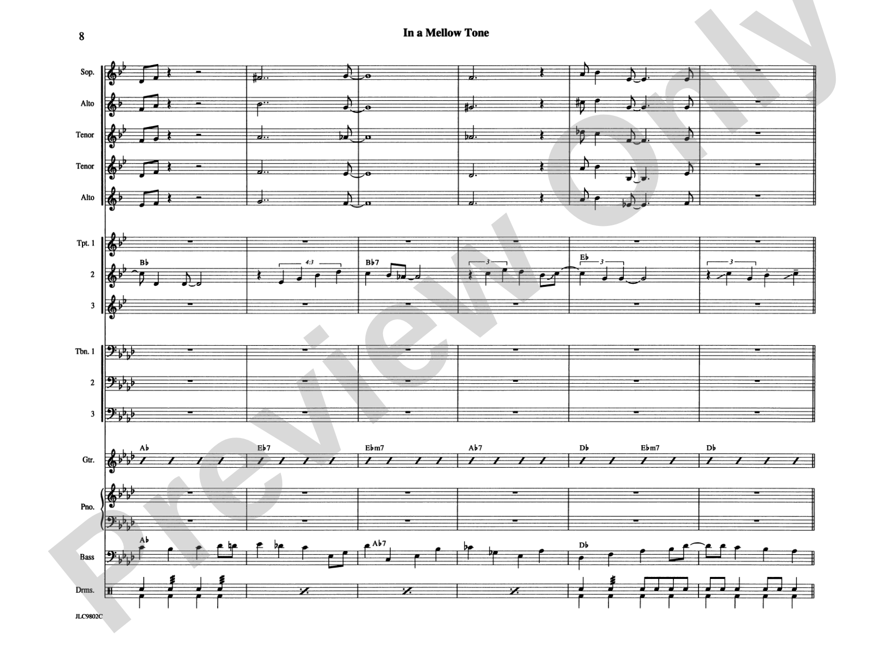 In a Mellow Tone: Jazz Ensemble Conductor Score & Parts