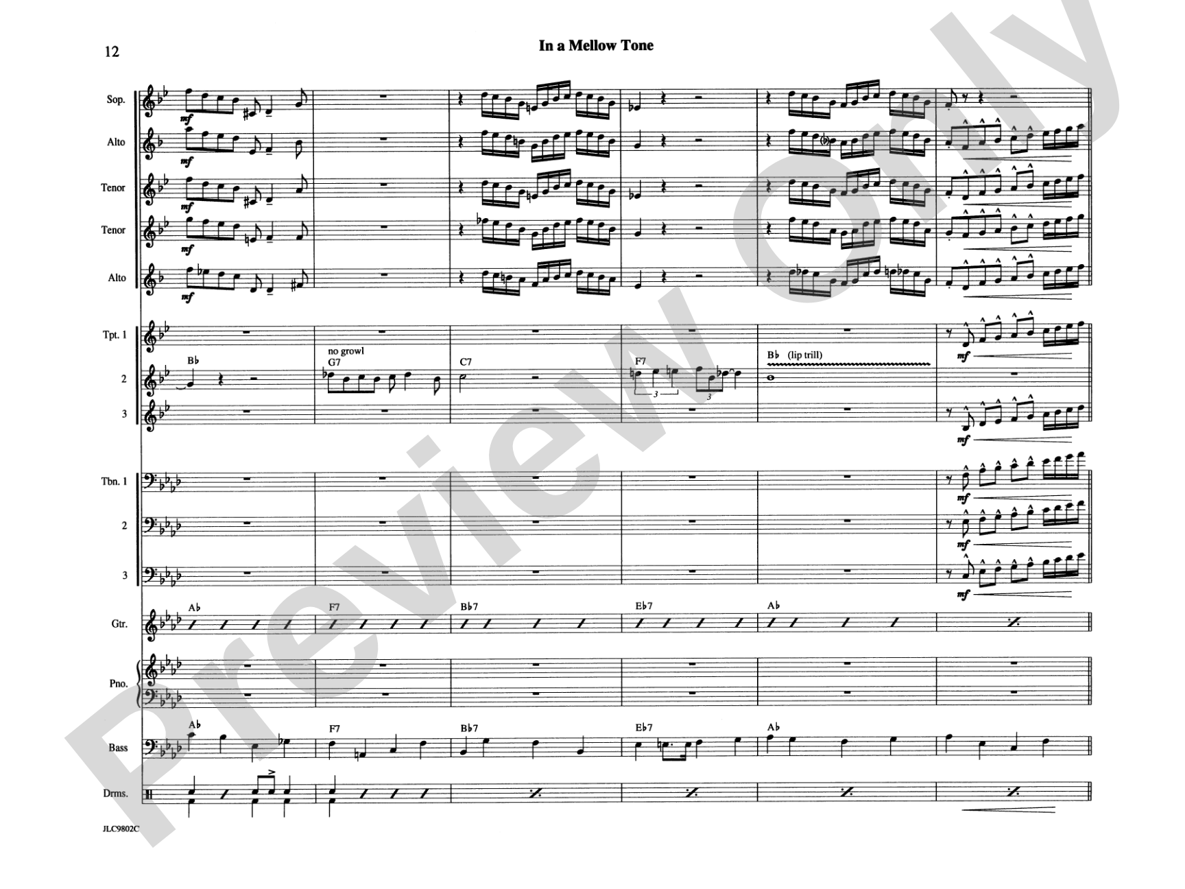 In a Mellow Tone: Jazz Ensemble Conductor Score & Parts