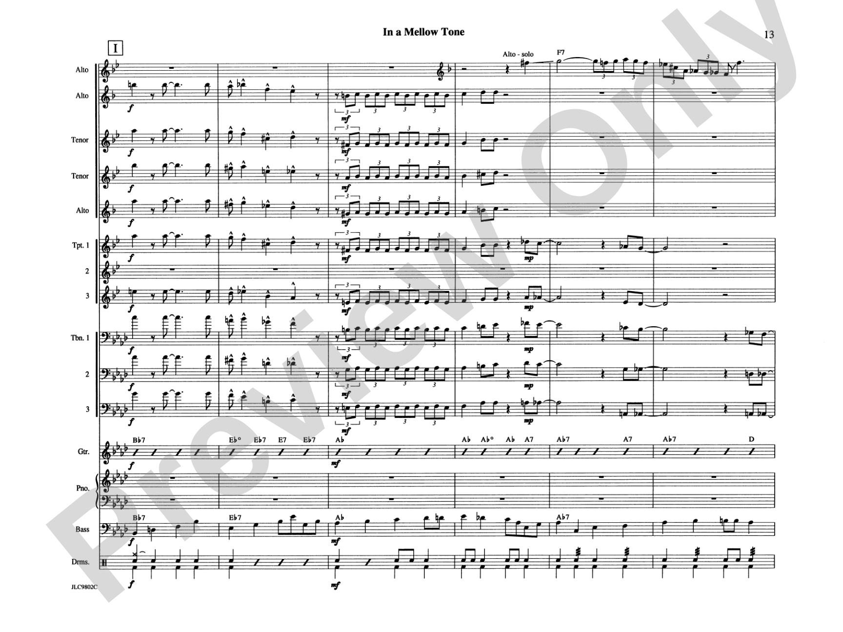 In a Mellow Tone: Jazz Ensemble Conductor Score & Parts