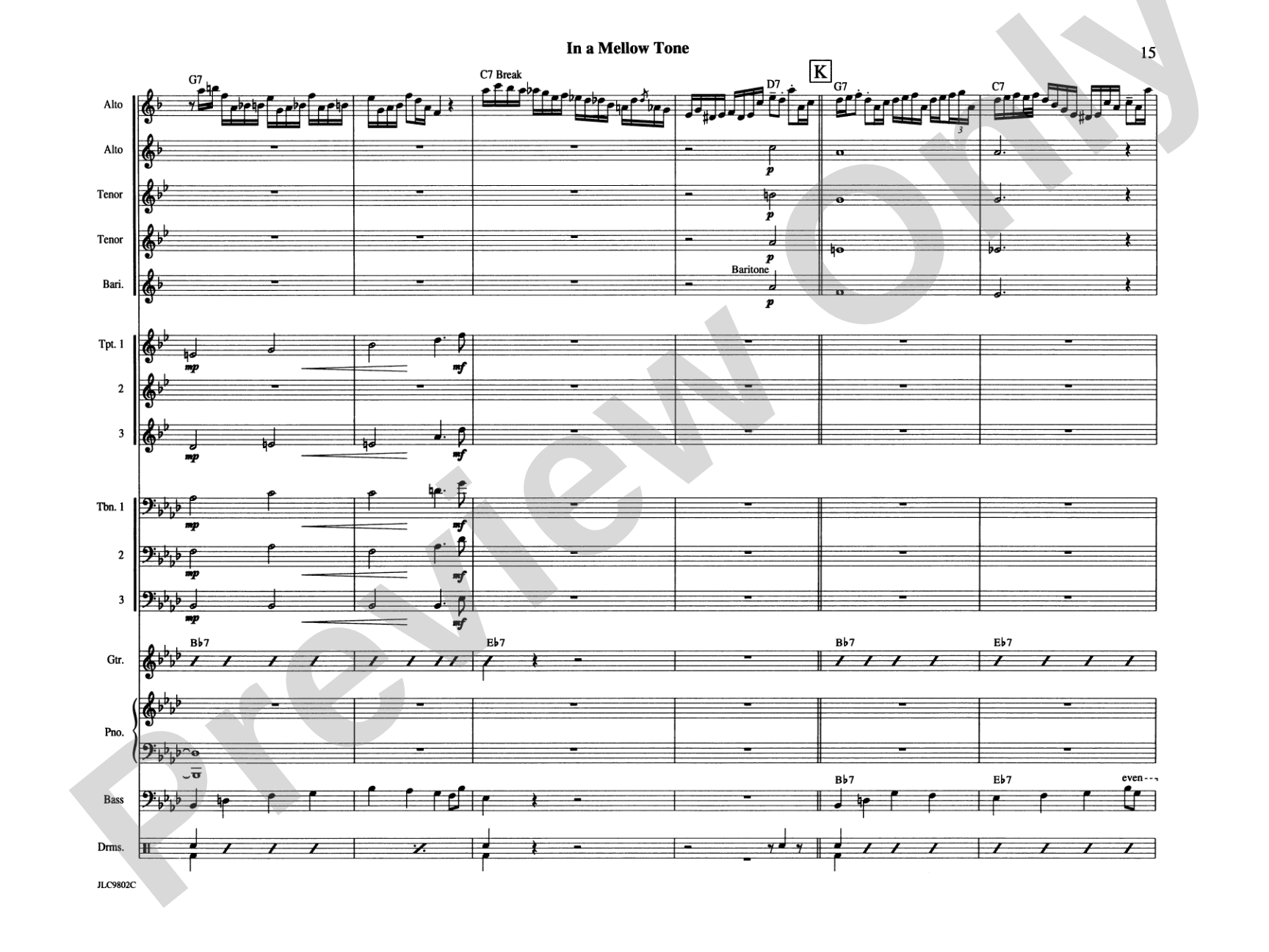 In a Mellow Tone: Jazz Ensemble Conductor Score & Parts