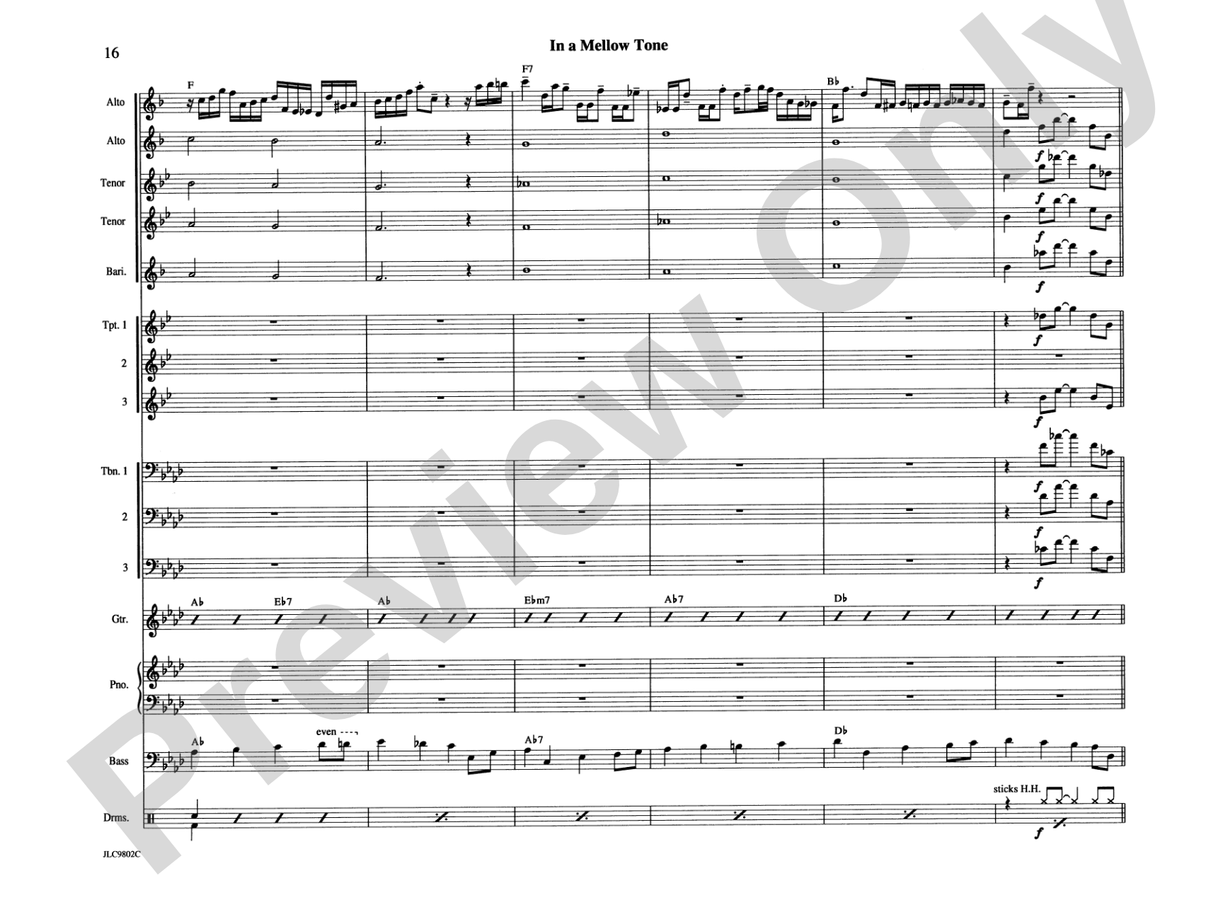 In a Mellow Tone: Jazz Ensemble Conductor Score & Parts
