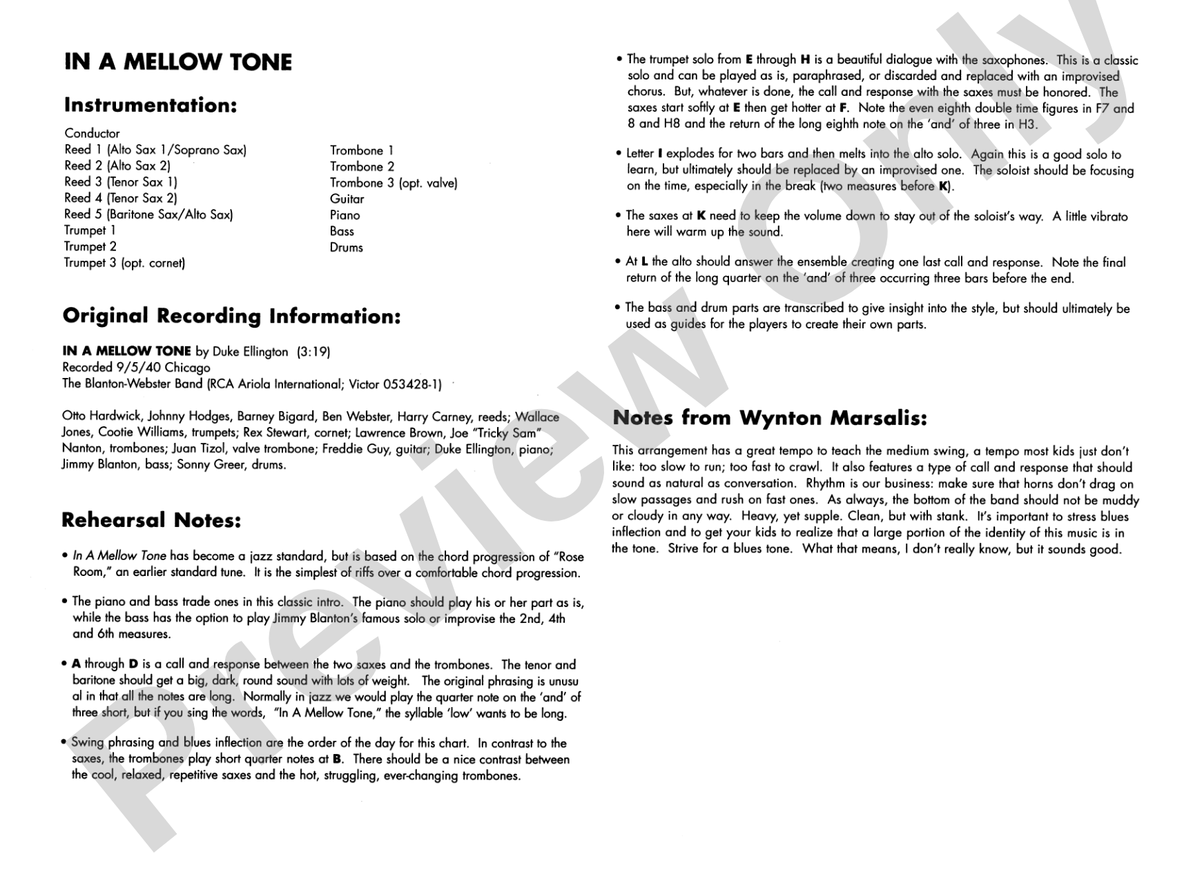 In a Mellow Tone: Jazz Ensemble Conductor Score & Parts
