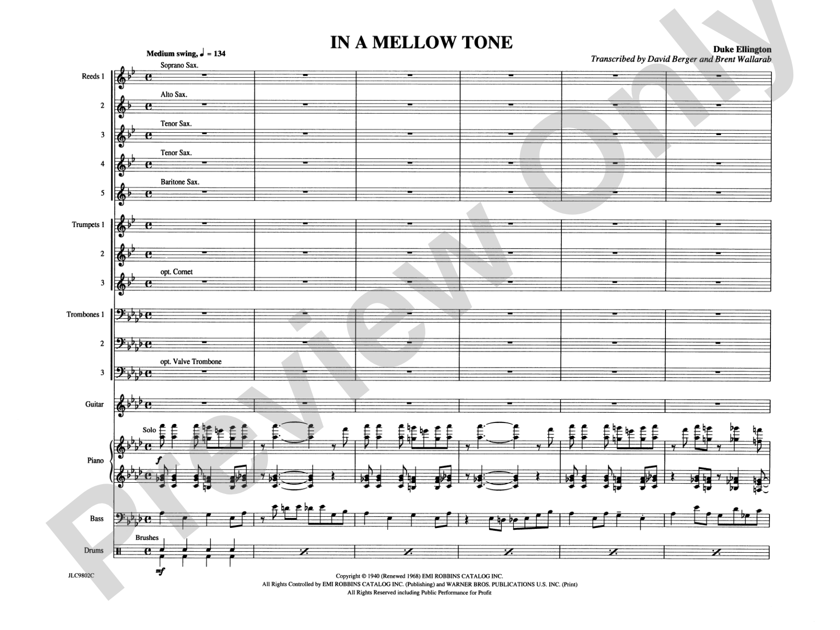 In a Mellow Tone: Jazz Ensemble Conductor Score & Parts