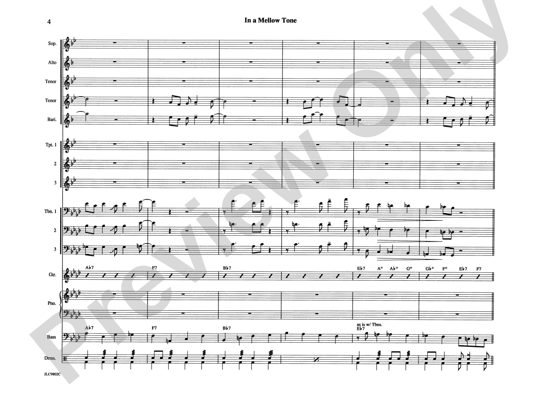 In a Mellow Tone: Jazz Ensemble Conductor Score & Parts