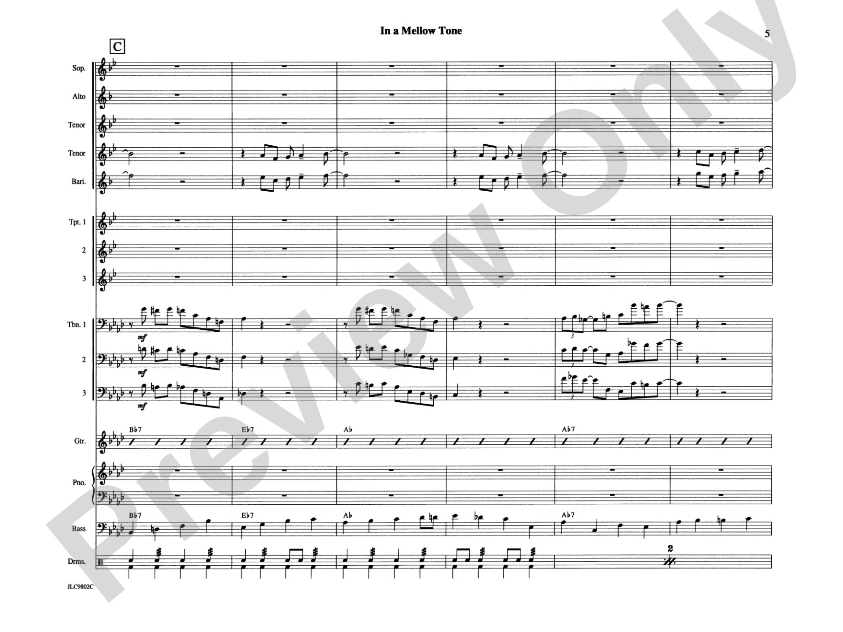 In a Mellow Tone: Jazz Ensemble Conductor Score & Parts
