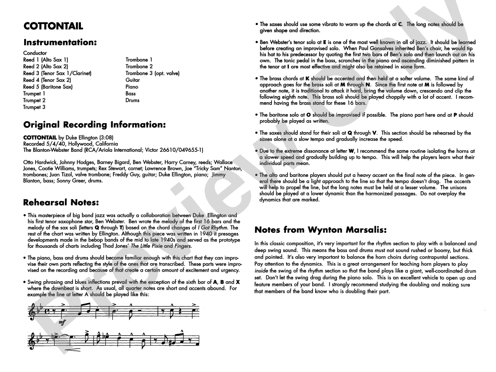 Cottontail: Jazz Ensemble Conductor Score & Parts