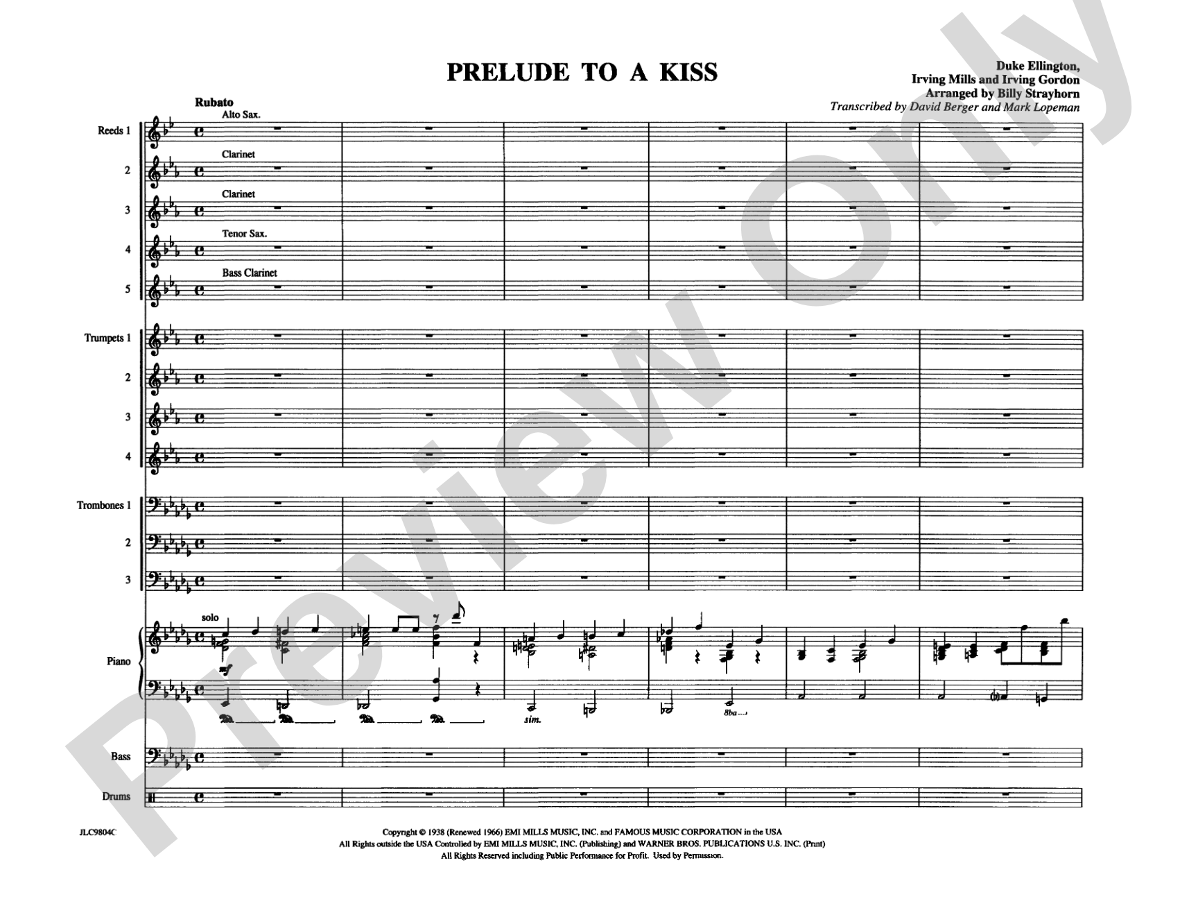 Prelude to a Kiss: Jazz Ensemble Conductor Score & Parts