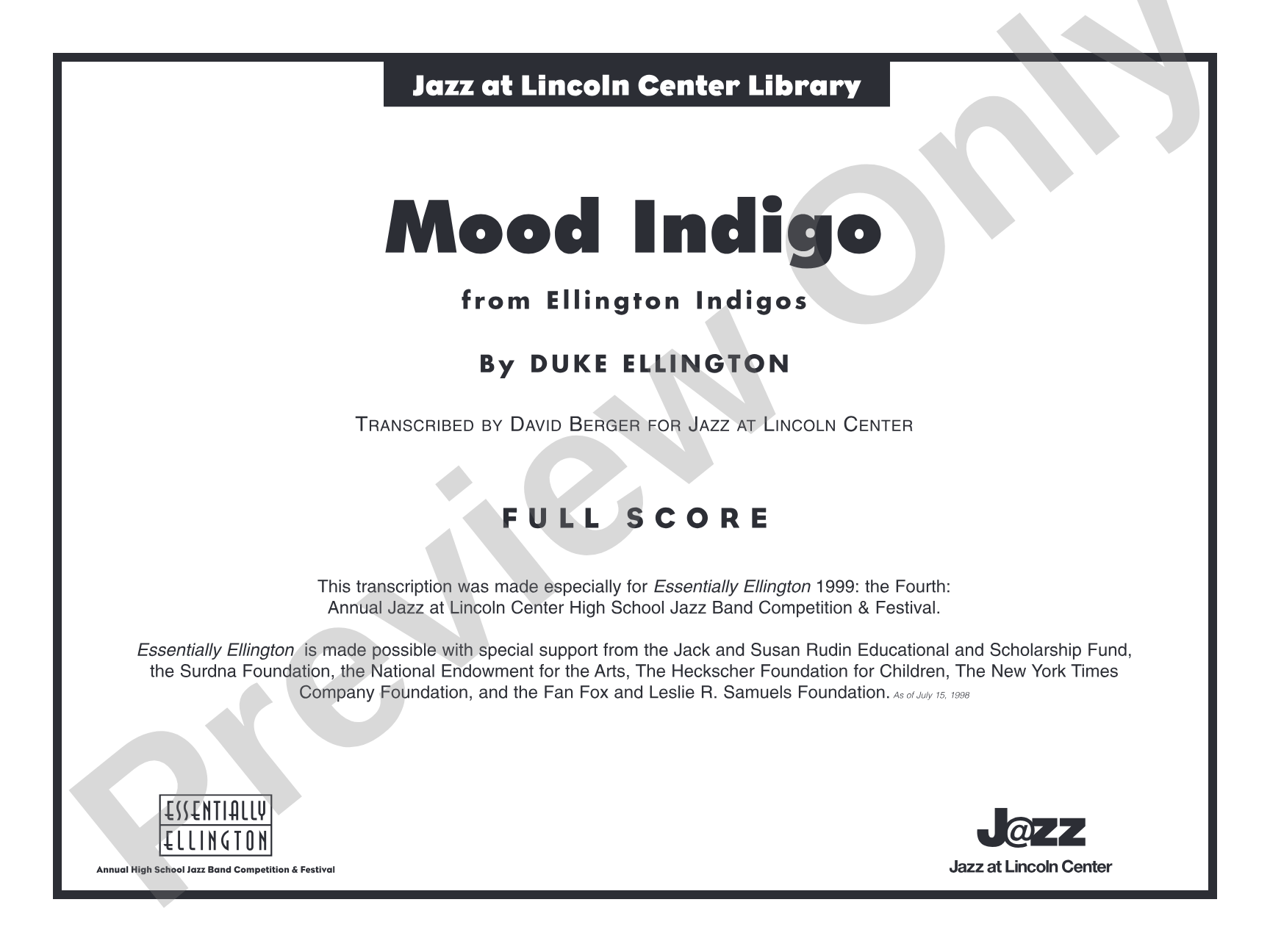 Mood Indigo: Jazz Ensemble Conductor Score & Parts