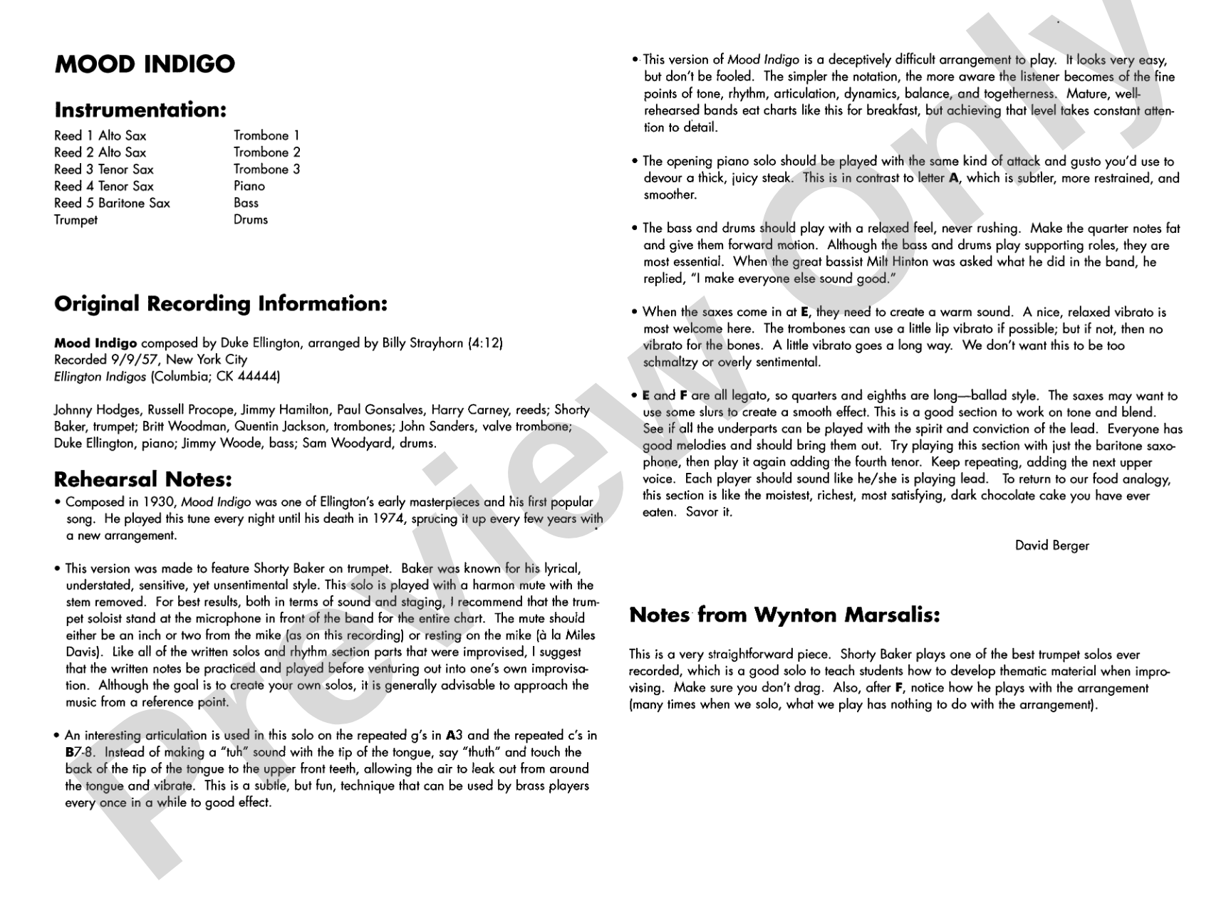 Mood Indigo: Jazz Ensemble Conductor Score & Parts