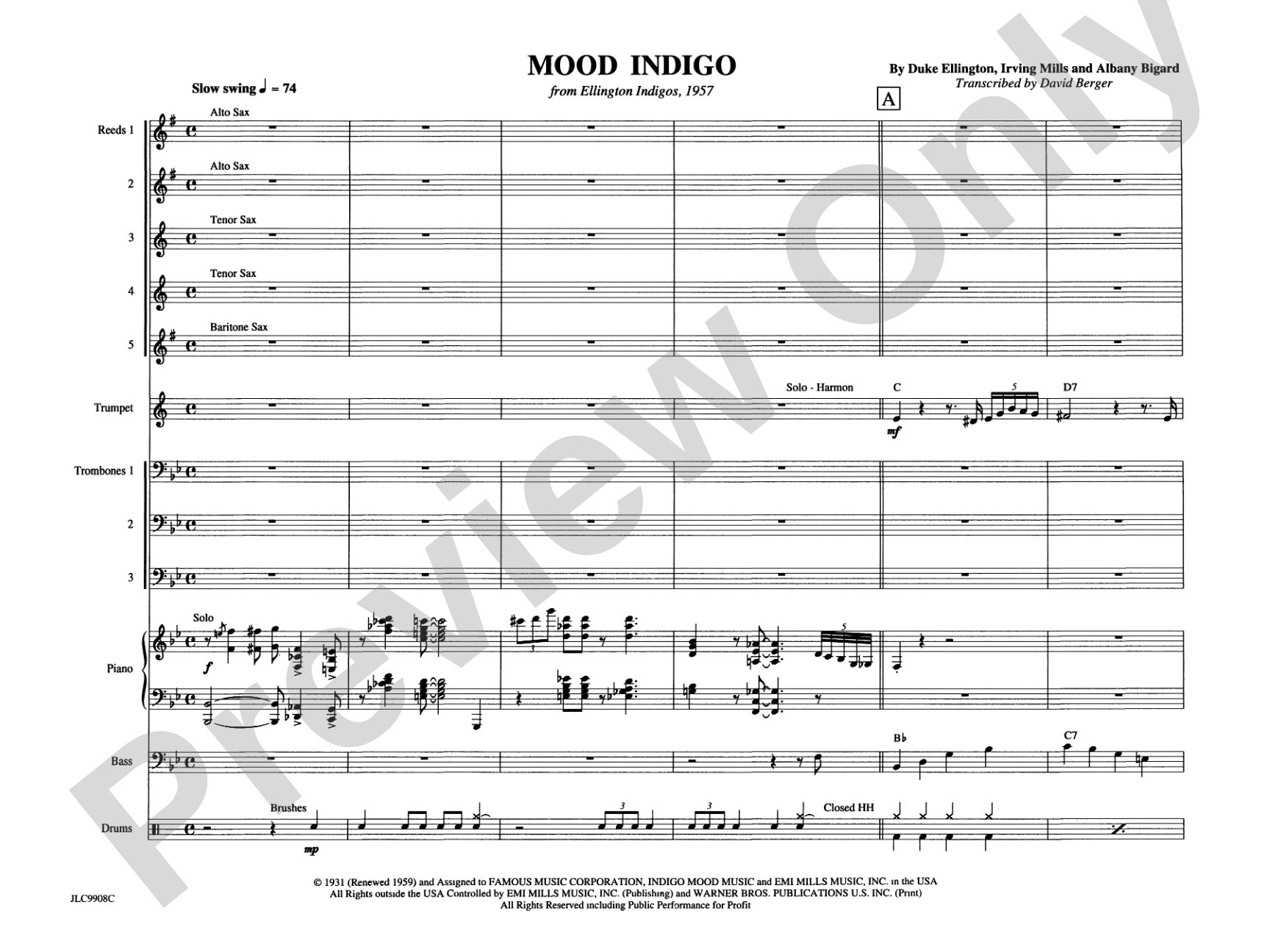 Mood Indigo: Jazz Ensemble Conductor Score & Parts