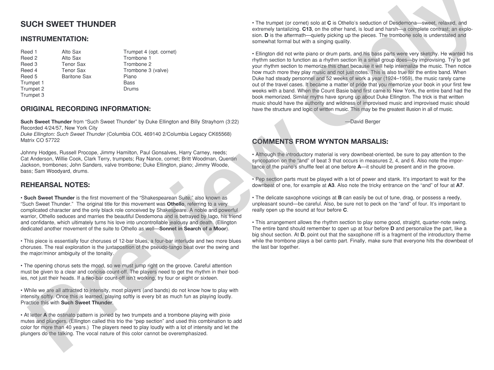 Such Sweet Thunder (from Such Sweet Thunder): Jazz Ensemble Conductor Score & Parts