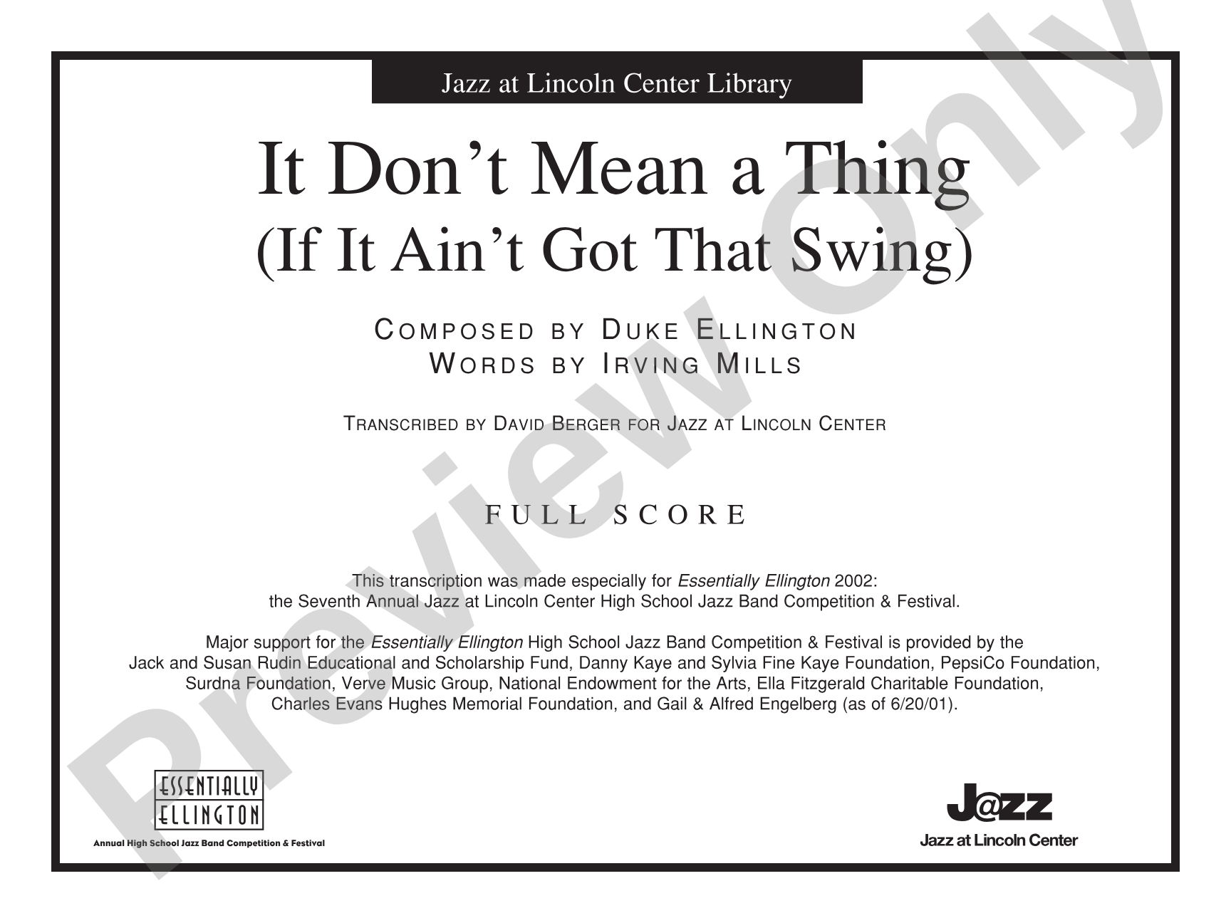 It Don't Mean a Thing If It Ain't Got That Swing: Jazz Ensemble Conductor Score & Parts
