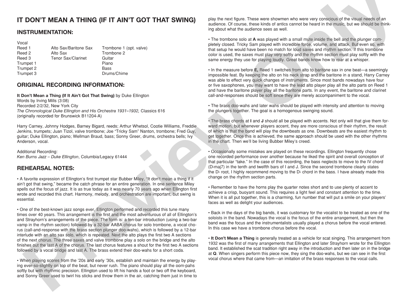 It Don't Mean a Thing If It Ain't Got That Swing: Jazz Ensemble Conductor Score & Parts