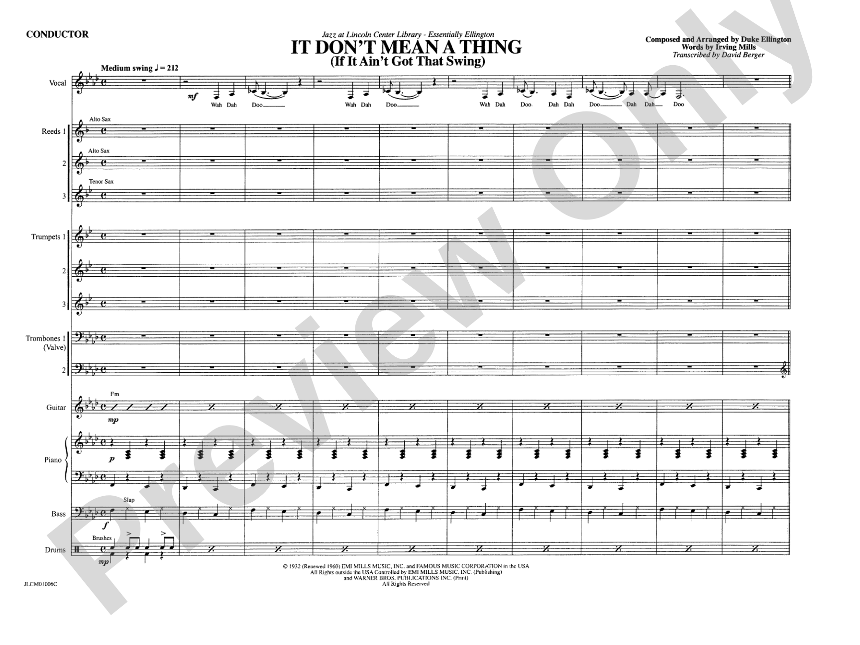 It Don't Mean a Thing If It Ain't Got That Swing: Jazz Ensemble Conductor Score & Parts