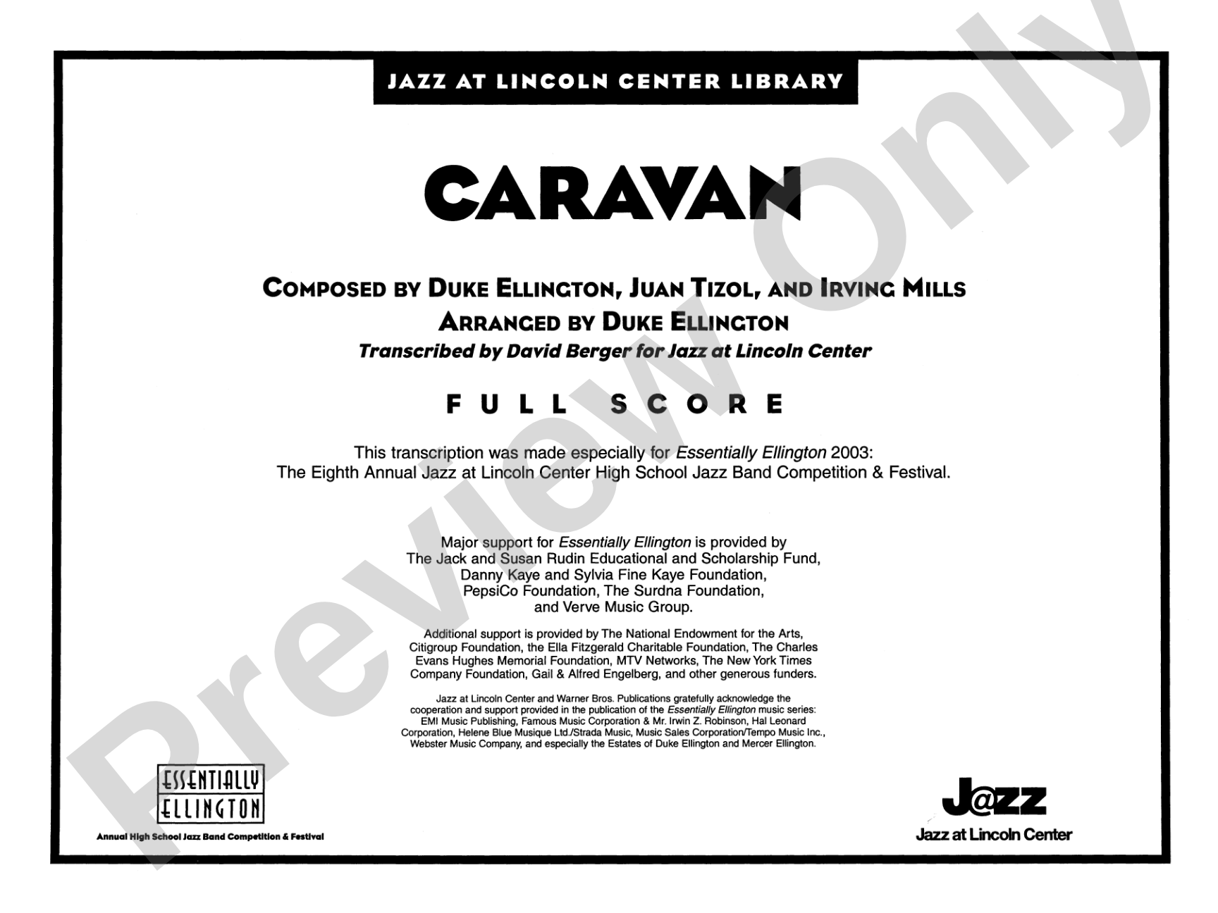 Caravan: Jazz Ensemble Conductor Score & Parts