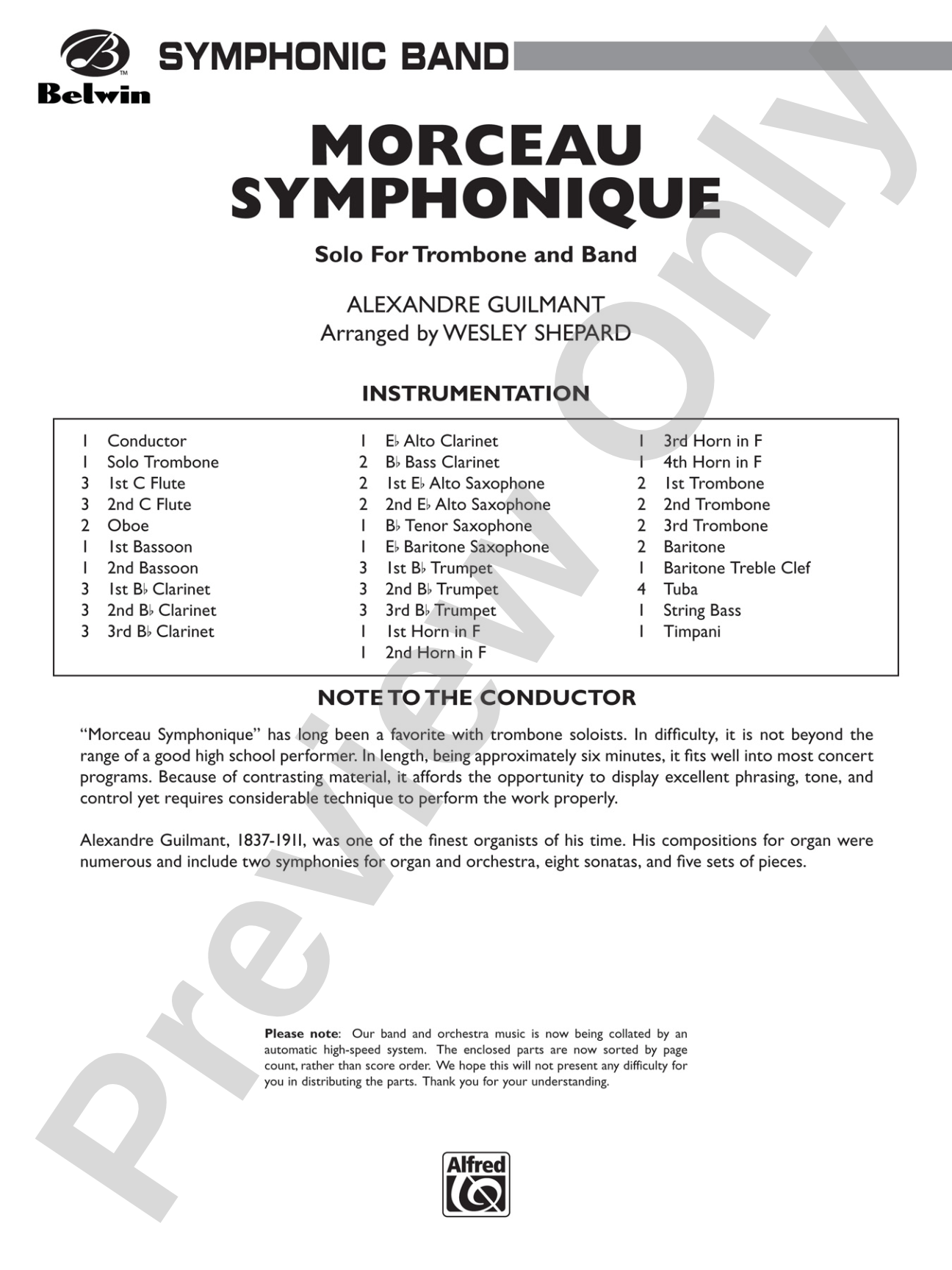 Morceau Symphonique (Trombone Solo and Band): Concert Band Conductor Score & Parts