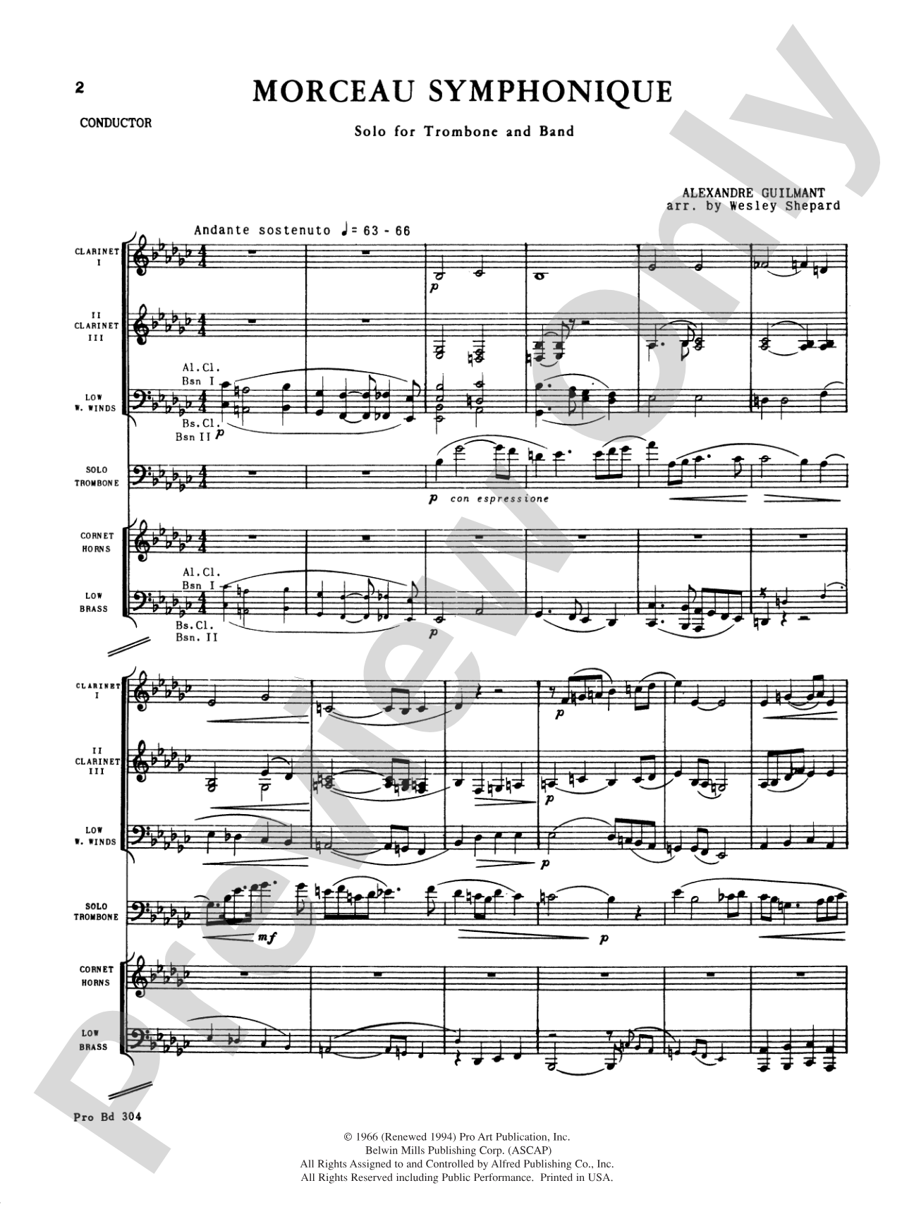 Morceau Symphonique (Trombone Solo and Band): Concert Band Conductor Score & Parts