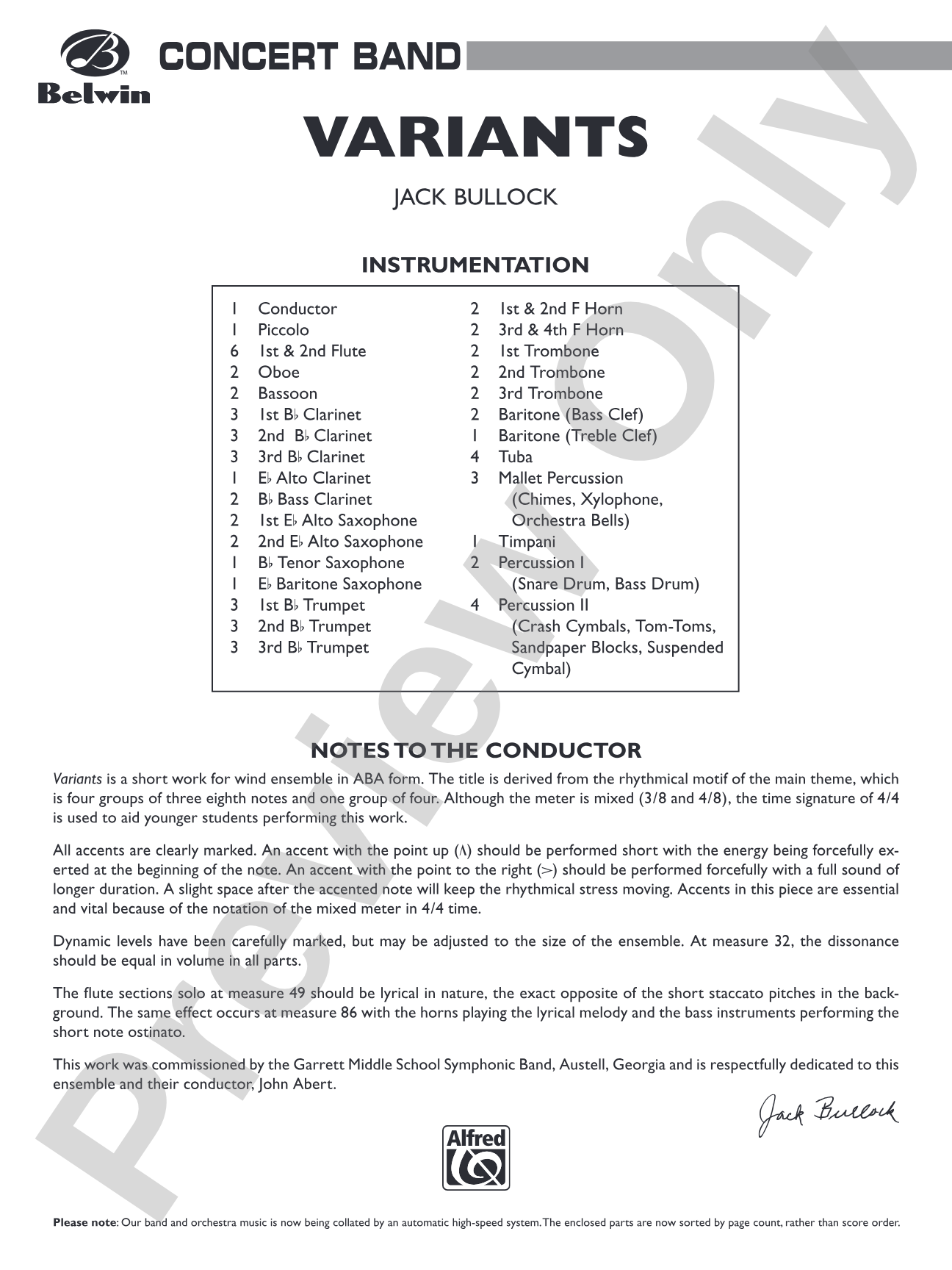 Variants: Concert Band Conductor Score & Parts