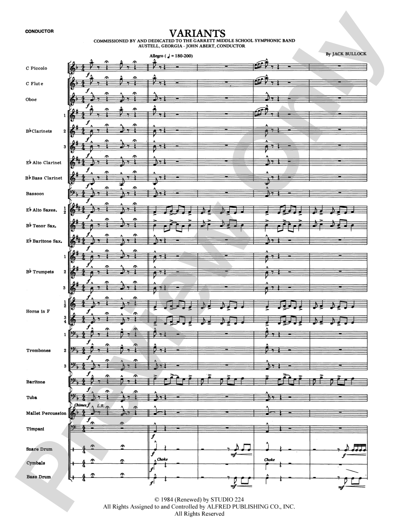 Variants: Concert Band Conductor Score & Parts