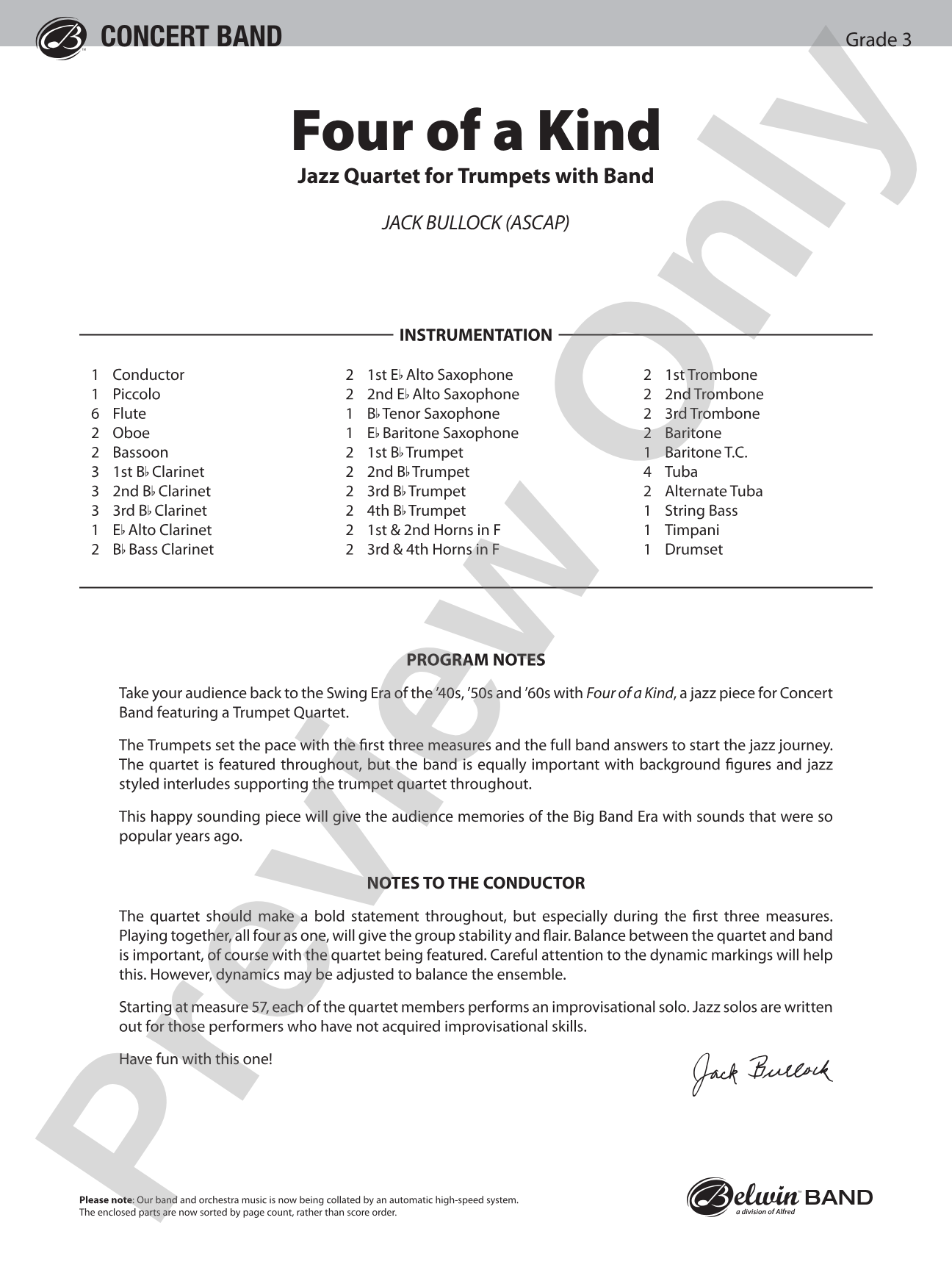 Four of a Kind: Concert Band Conductor Score & Parts