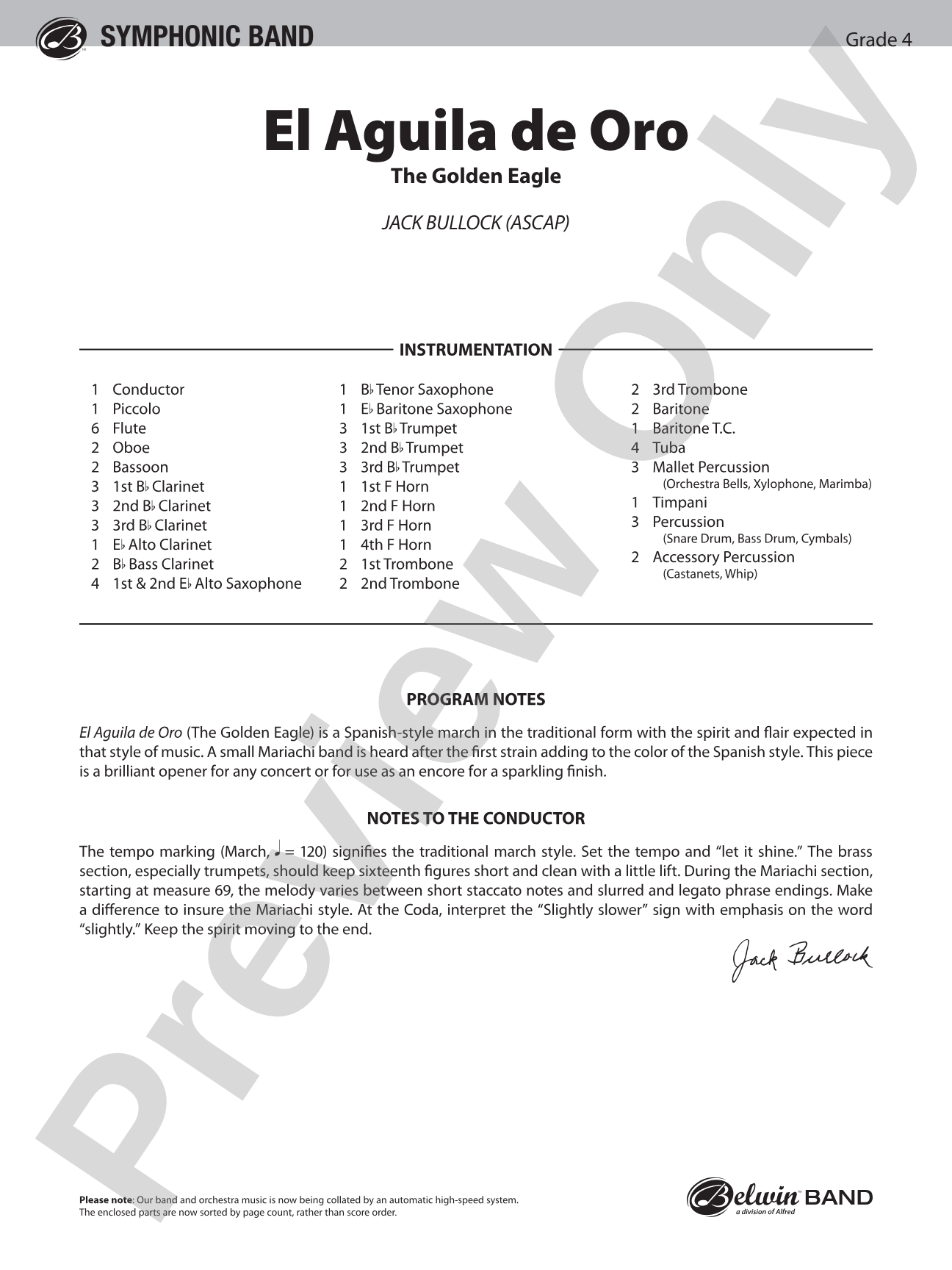 El Aguila de Oro: Concert Band Conductor Score & Parts